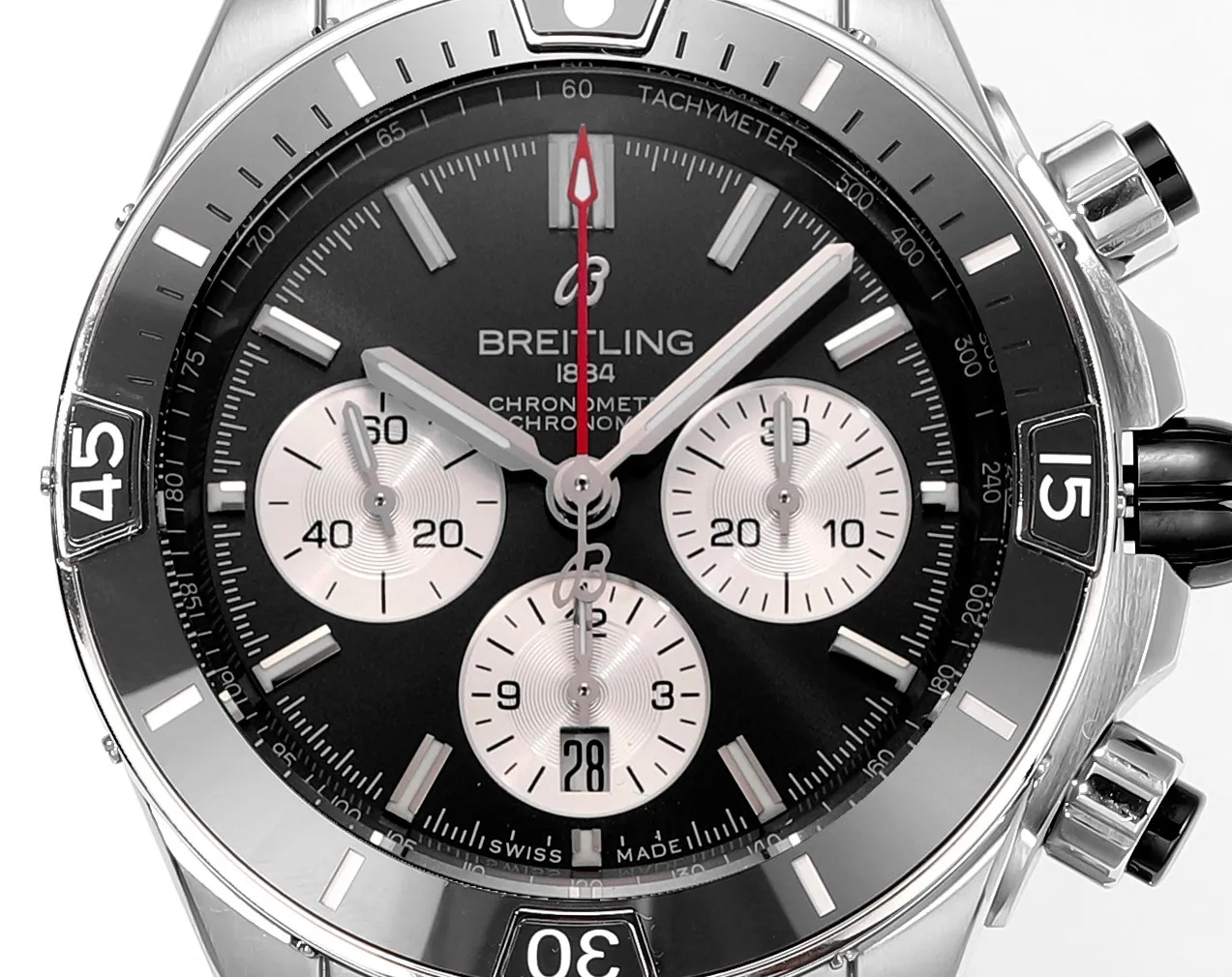 BLS Factory Breitling Super Chronomat B01 Chronograph 44mm Black Dial Stainless Steel Bracelet Watch SmoothTexture 5526