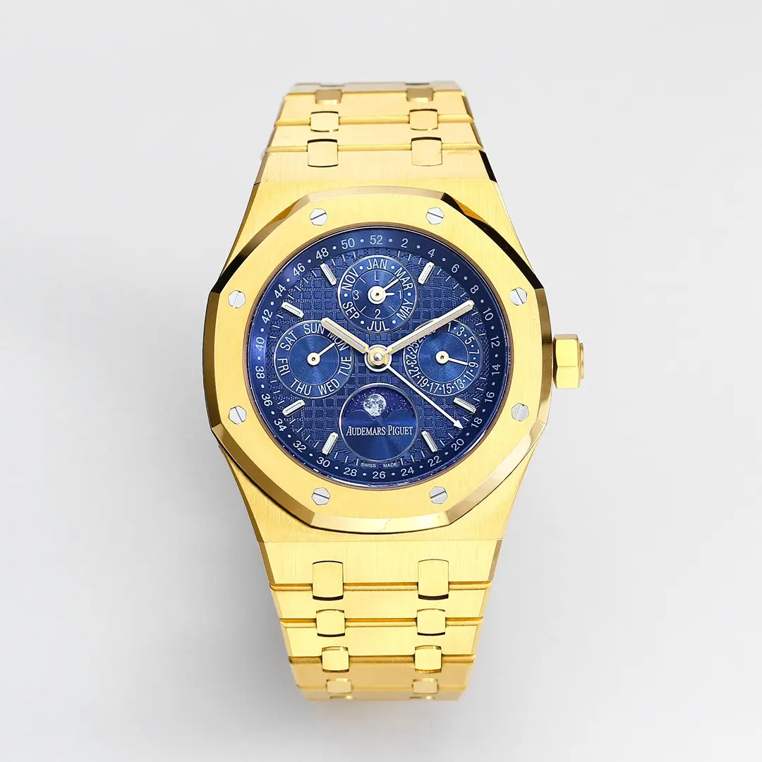 WeatherProof TWA Factory Audemars Piguet Royal Oak Perpetual Calendar Blue Dial Yellow Gold Super Clone Luxury Watch 7813