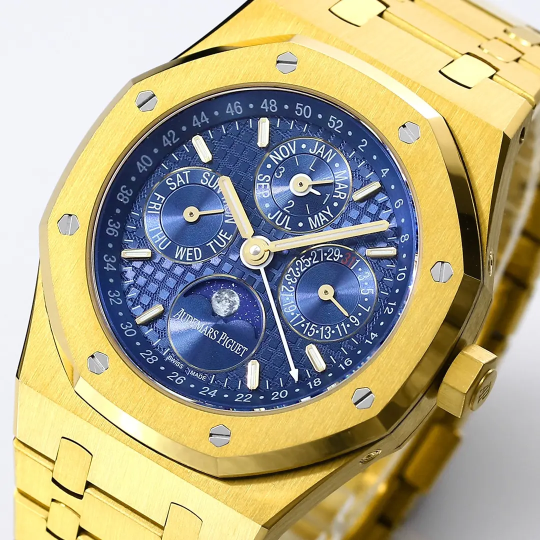 WeatherProof TWA Factory Audemars Piguet Royal Oak Perpetual Calendar Blue Dial Yellow Gold Super Clone Luxury Watch 7813