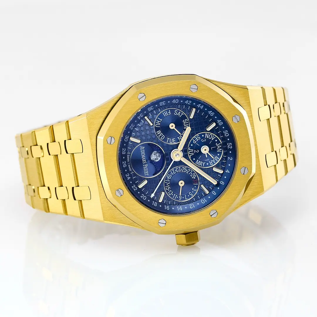 WeatherProof TWA Factory Audemars Piguet Royal Oak Perpetual Calendar Blue Dial Yellow Gold Super Clone Luxury Watch 7813