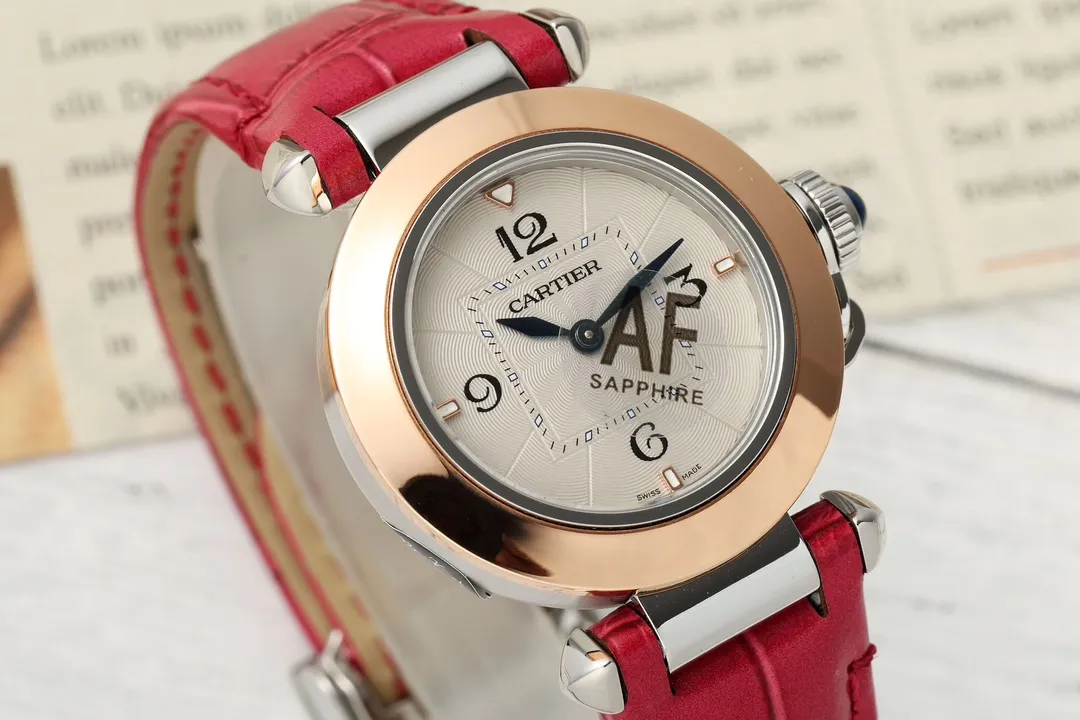 Supportive Cartier Ballon Bleu de Cartier Women’s Watch – Rose Gold & Steel Case, White Dial, Red Leather Strap, Luxury Automatic Timepiece 2820