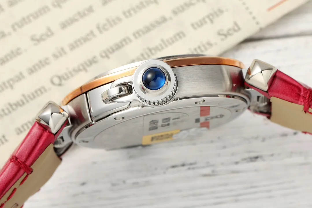 Supportive Cartier Ballon Bleu de Cartier Women’s Watch – Rose Gold & Steel Case, White Dial, Red Leather Strap, Luxury Automatic Timepiece 2820