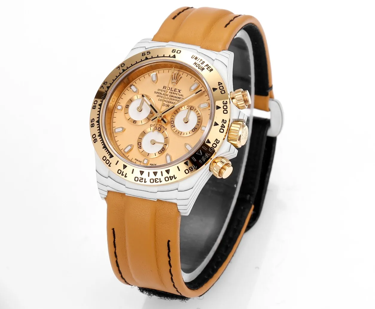 GoAnywhere Rolex Daytona Carbon Fiber Custom Edition – Champagne Dial, Brown Strap, Enhanced Night Glow Case by VSF Watches Official Store 21