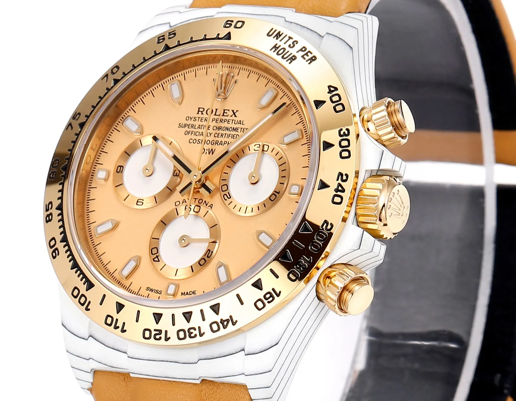 GoAnywhere Rolex Daytona Carbon Fiber Custom Edition – Champagne Dial, Brown Strap, Enhanced Night Glow Case by VSF Watches Official Store 21