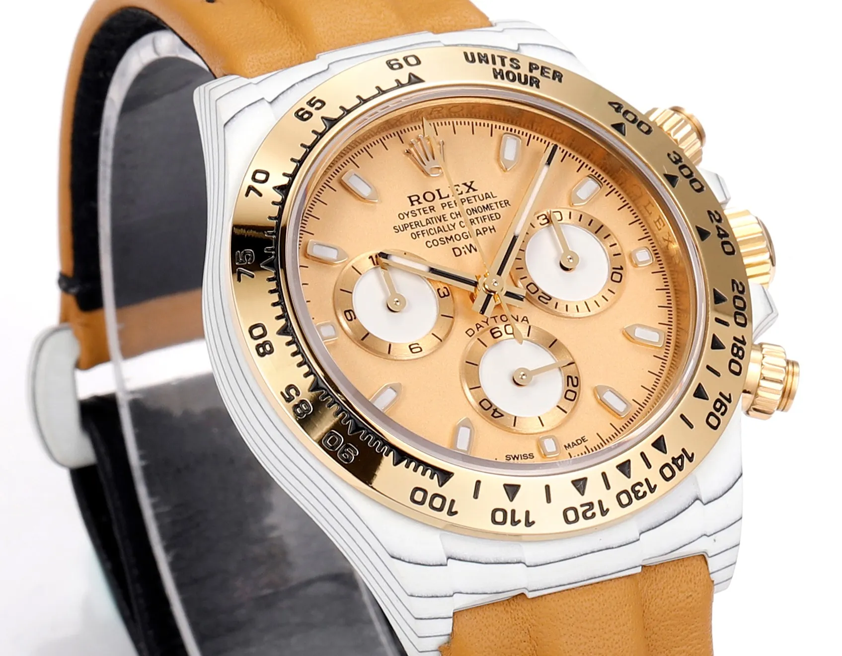GoAnywhere Rolex Daytona Carbon Fiber Custom Edition – Champagne Dial, Brown Strap, Enhanced Night Glow Case by VSF Watches Official Store 21