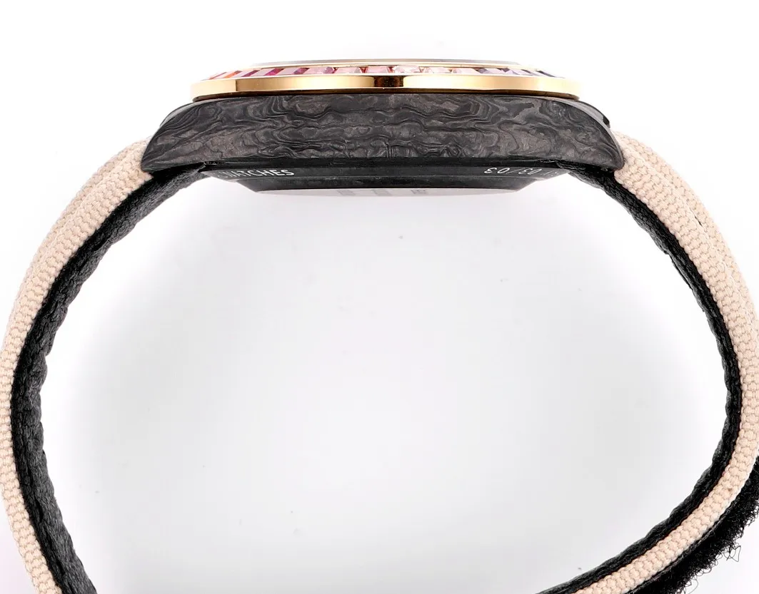 Rolex Daytona Custom Carbon Fiber Night Glow Case Watch – Black with Rainbow Bezel, Beige Strap by VSF Watches Official Minimalist 50