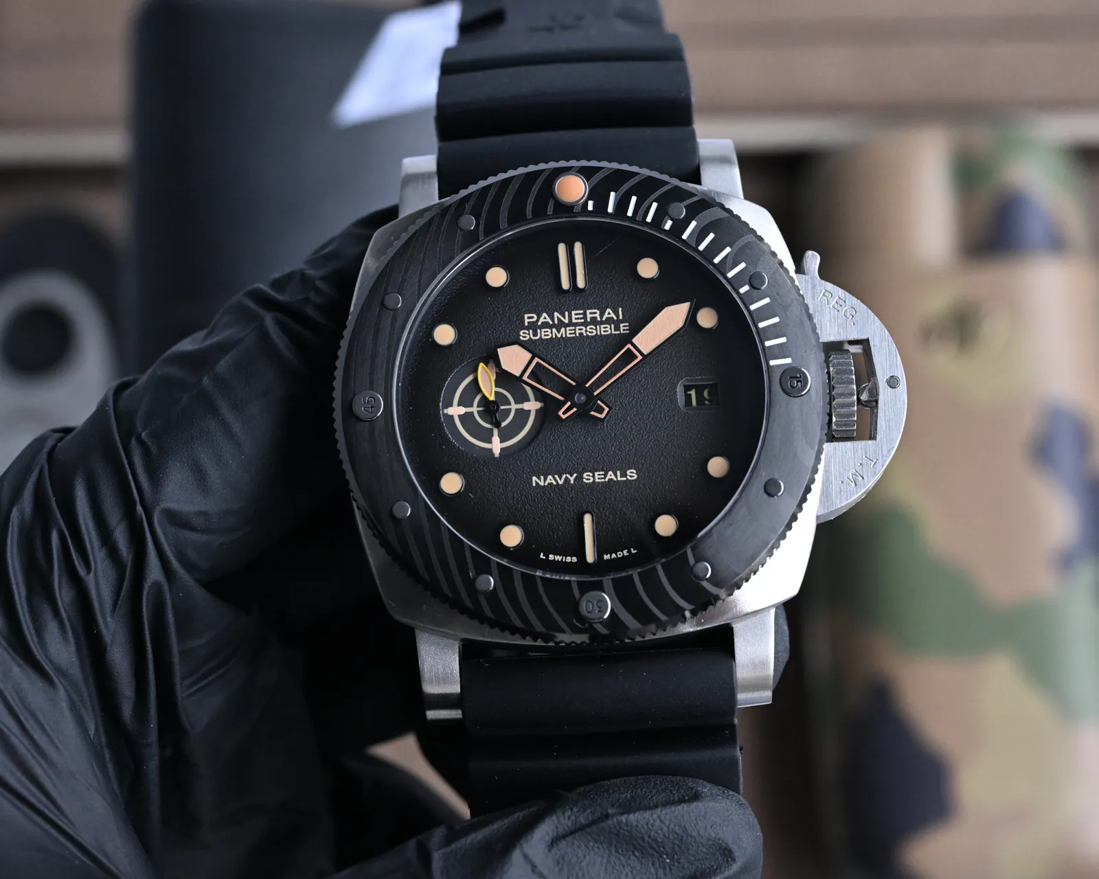Lightweight Panerai Luminor Submersible Navy Seals Black Dial Brown Leather Strap Men’s Diver Watch 816