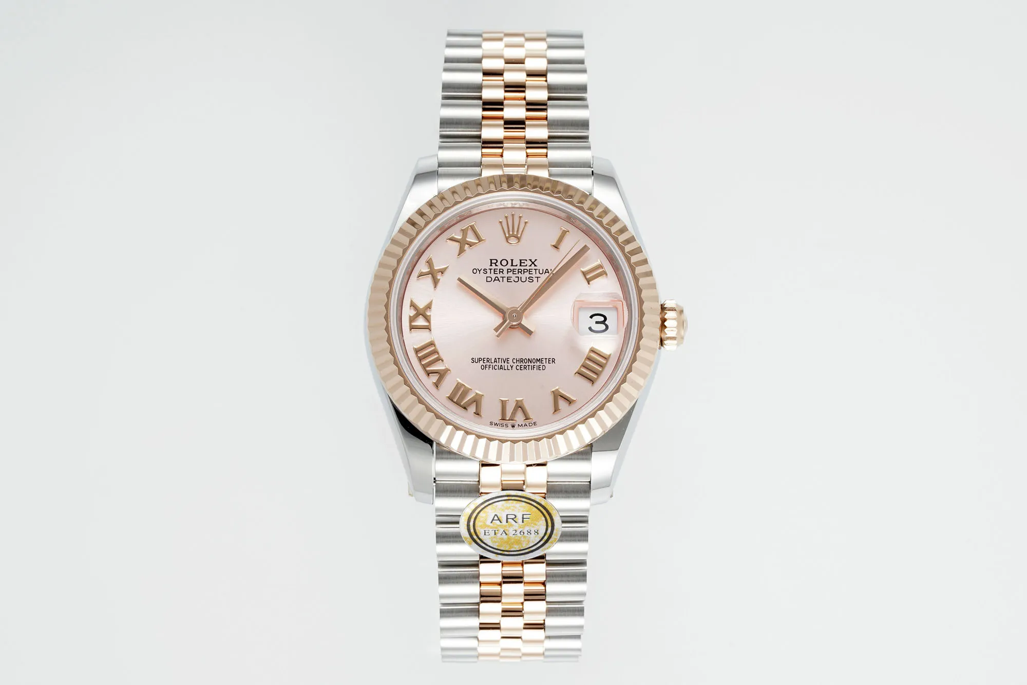 AR Factory Rolex Lady-Datejust 31mm Pink Dial Roman Numerals Two-Tone Rose Gold and Steel Jubilee Bracelet Automatic Watch Supportive 162