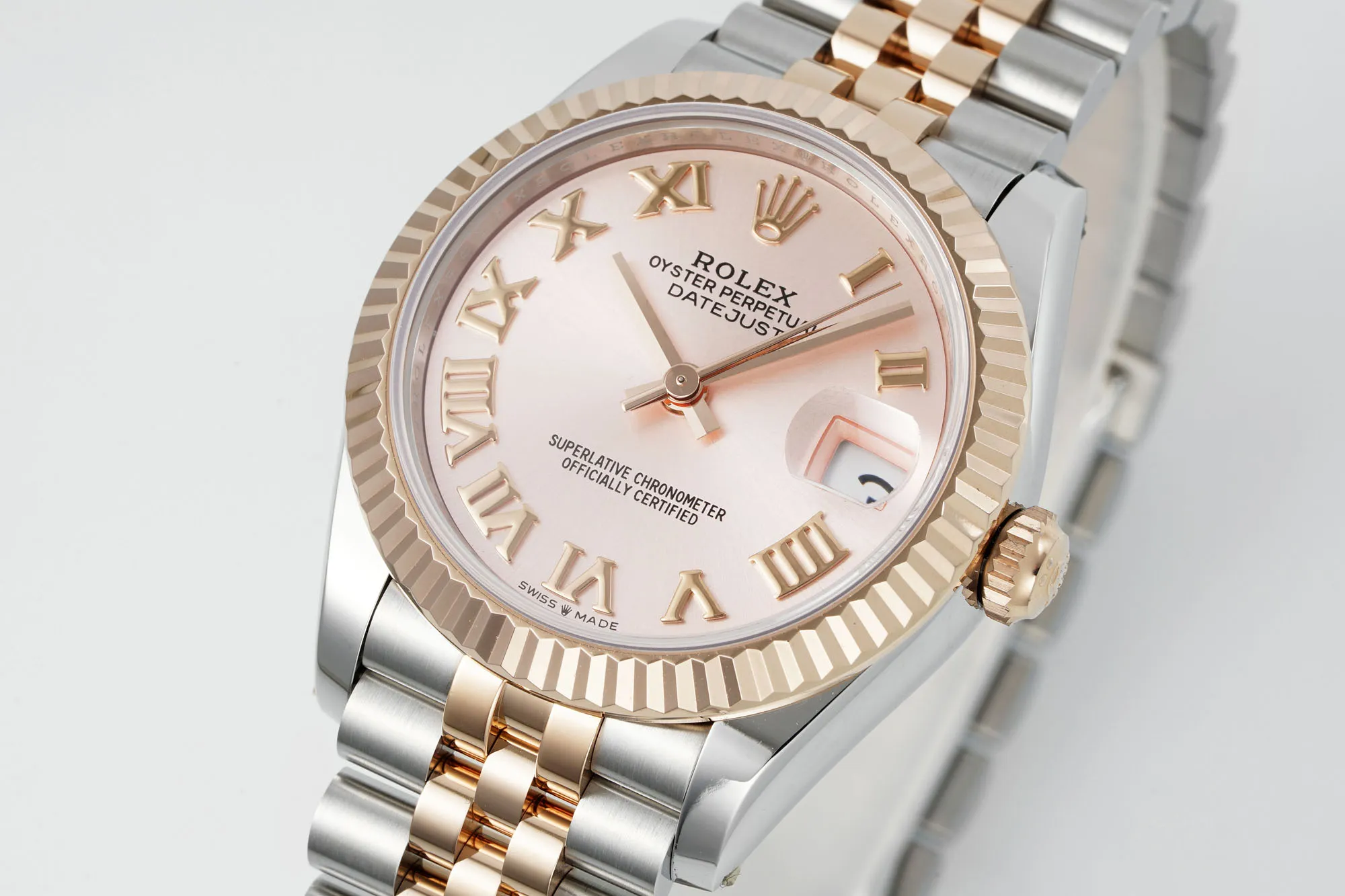 TechFriendly AR Factory Rolex Lady-Datejust 31mm Pink Dial Roman Numerals Two-Tone Rose Gold and Steel Jubilee Bracelet Automatic Watch 4890