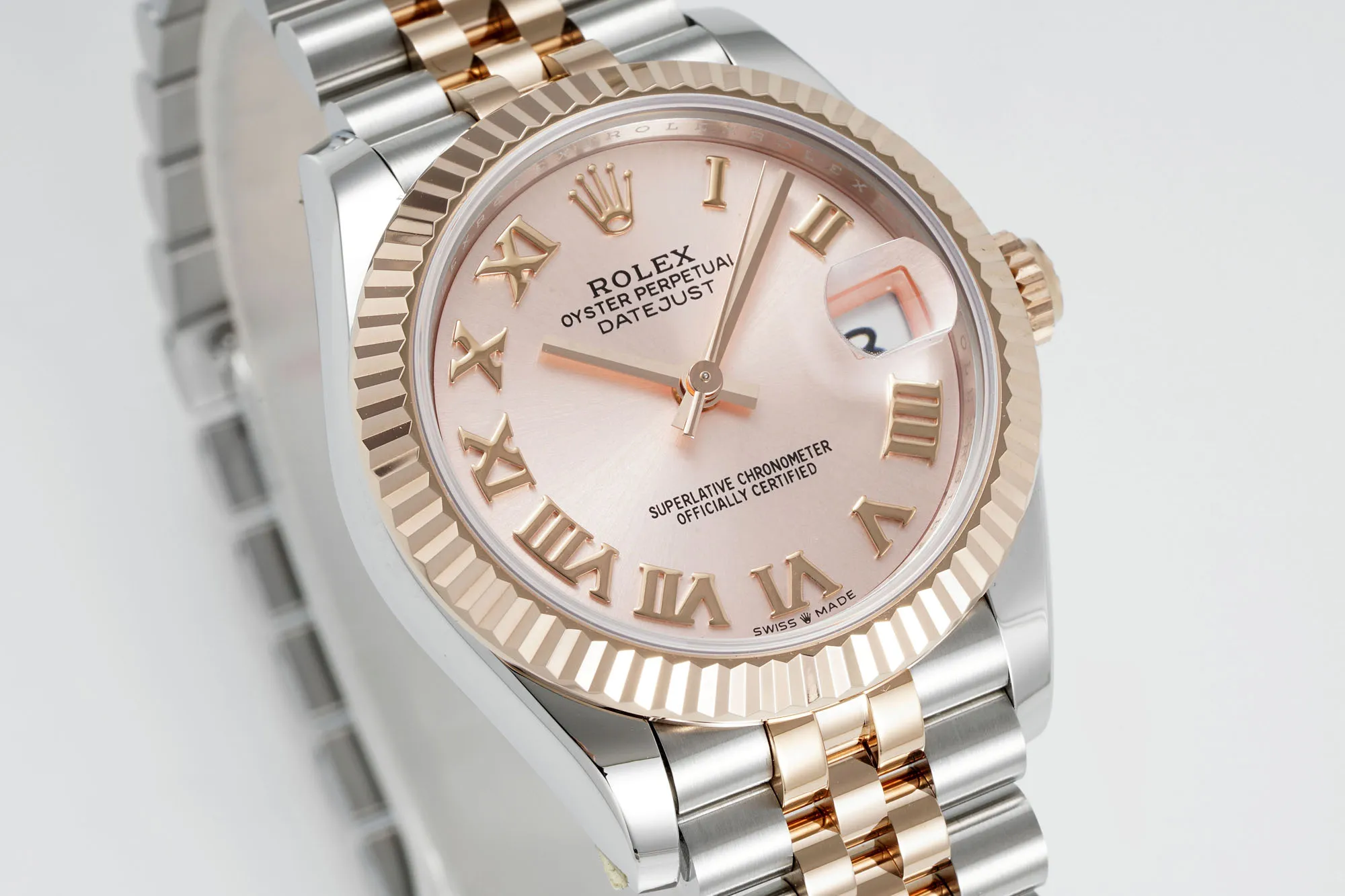 TechFriendly AR Factory Rolex Lady-Datejust 31mm Pink Dial Roman Numerals Two-Tone Rose Gold and Steel Jubilee Bracelet Automatic Watch 4890