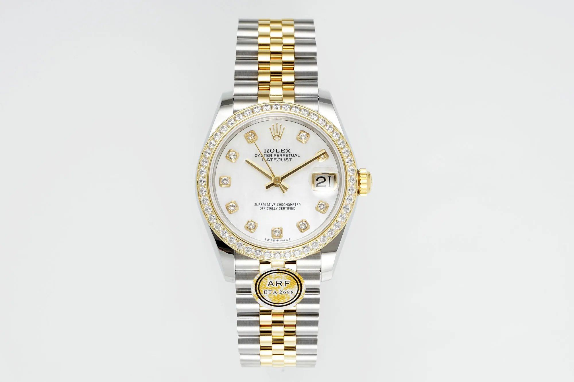 MoistureWicking AR Factory Rolex Datejust 31mm White Mother-of-Pearl Dial Diamond Bezel Two-Tone Steel and Yellow Gold Jubilee Bracelet Luxury Women’s Watch 4888