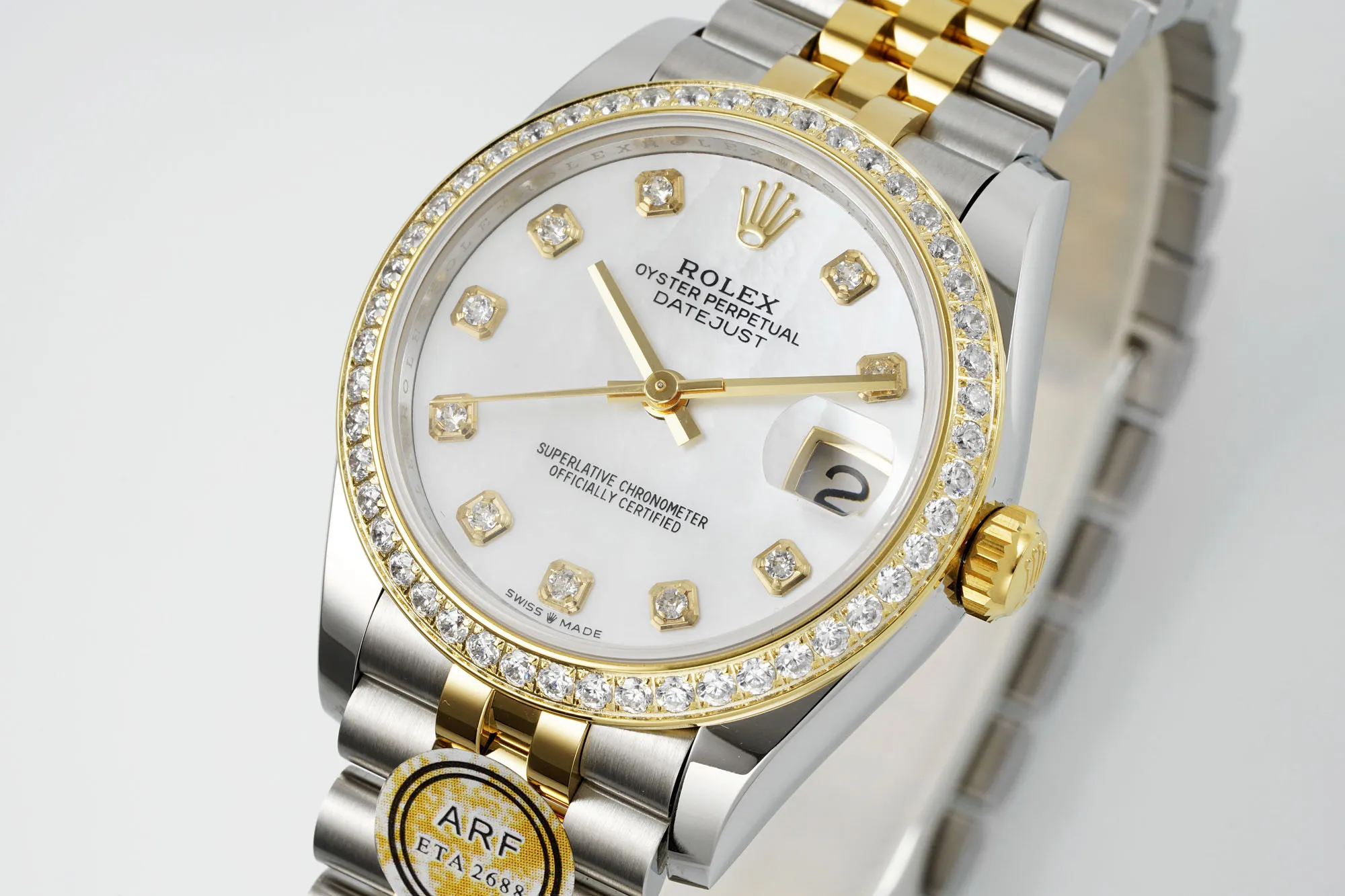 MoistureWicking AR Factory Rolex Datejust 31mm White Mother-of-Pearl Dial Diamond Bezel Two-Tone Steel and Yellow Gold Jubilee Bracelet Luxury Women’s Watch 4888