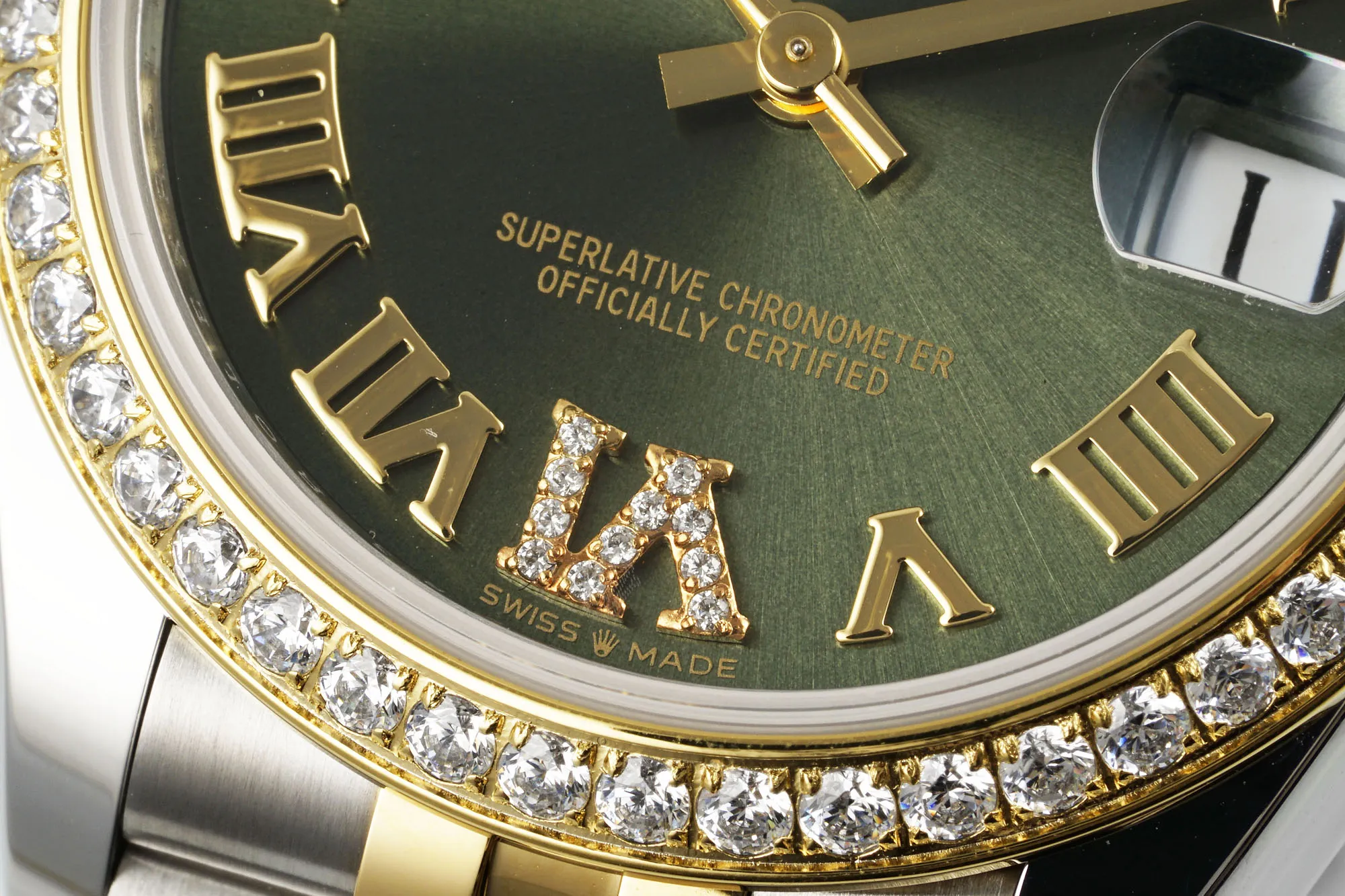 HighPerformance AR Factory Rolex Datejust 31mm Olive Green Roman Numeral Dial Diamond Bezel Two-Tone Yellow Gold & Stainless Steel Jubilee Bracelet Ladies Watch 4904