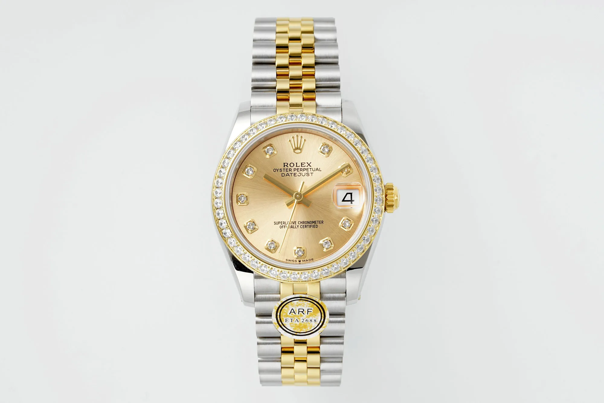 Popular AR Factory Rolex Datejust 31mm Champagne Dial Diamond Bezel Two-Tone Yellow Gold & Stainless Steel Jubilee Bracelet Women’s Watch 4903