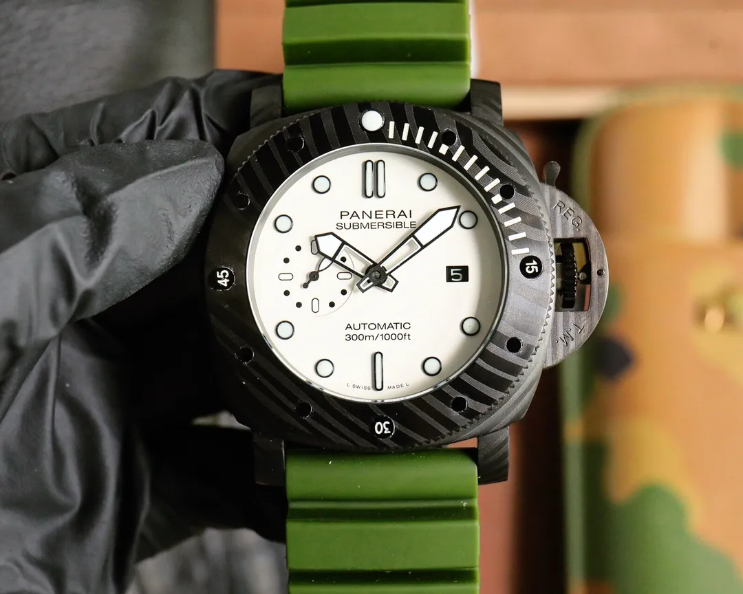 Lightweight Panerai Submersible Marina Militare Carbotech Black Dial Automatic Dive Watch with Rubber Strap 783