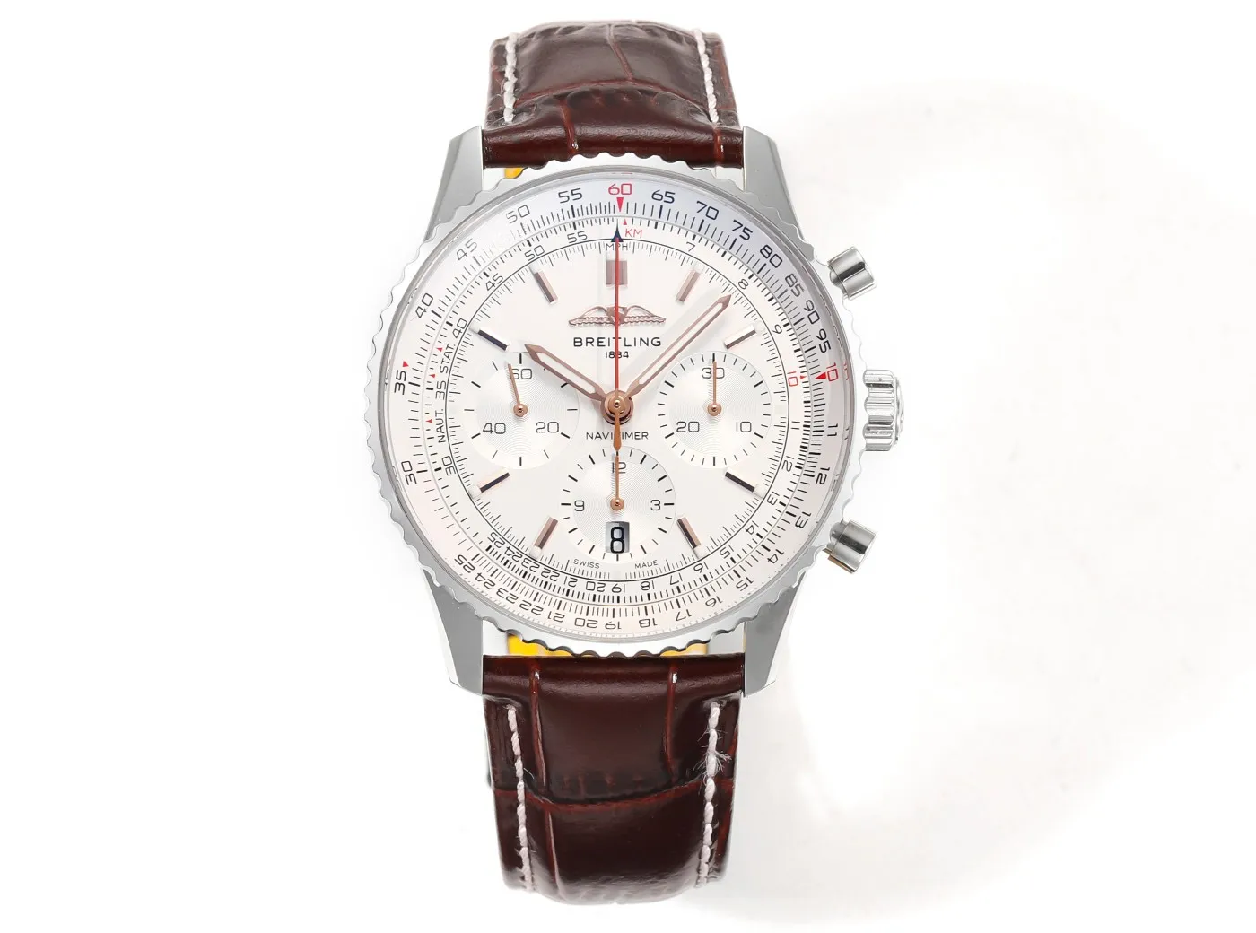 Durable BLS Factory Breitling Navitimer 01 Chronograph Automatic Men’s Watch with Silver Dial, Brown Leather 5508