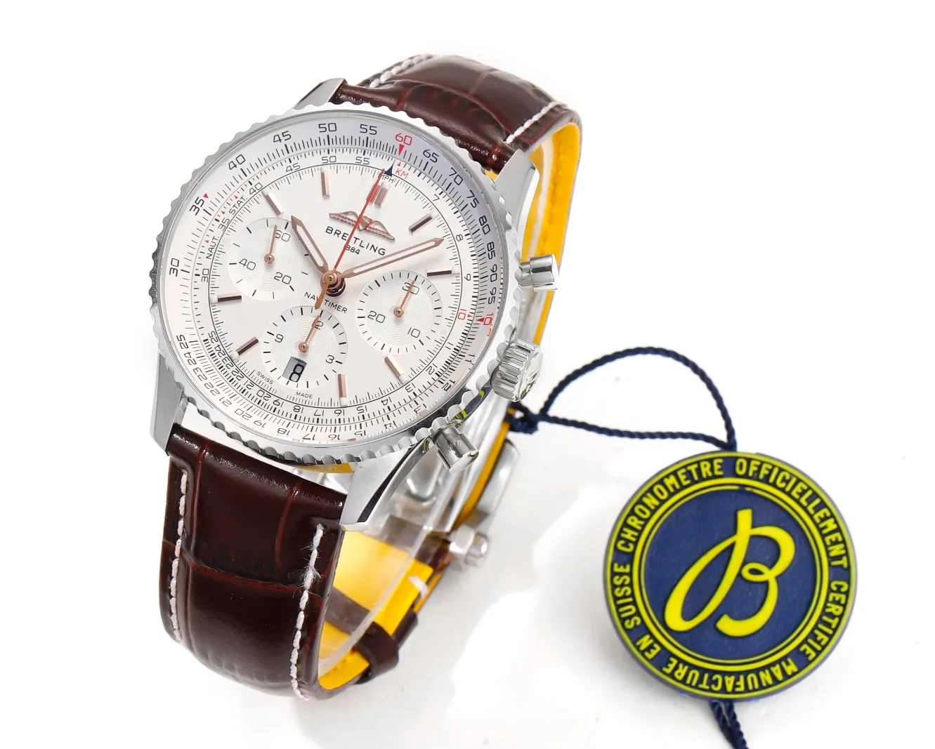 BLS Factory Breitling Navitimer 01 Chronograph Automatic Men’s Watch with Silver Dial, Brown Leather Soft 2375