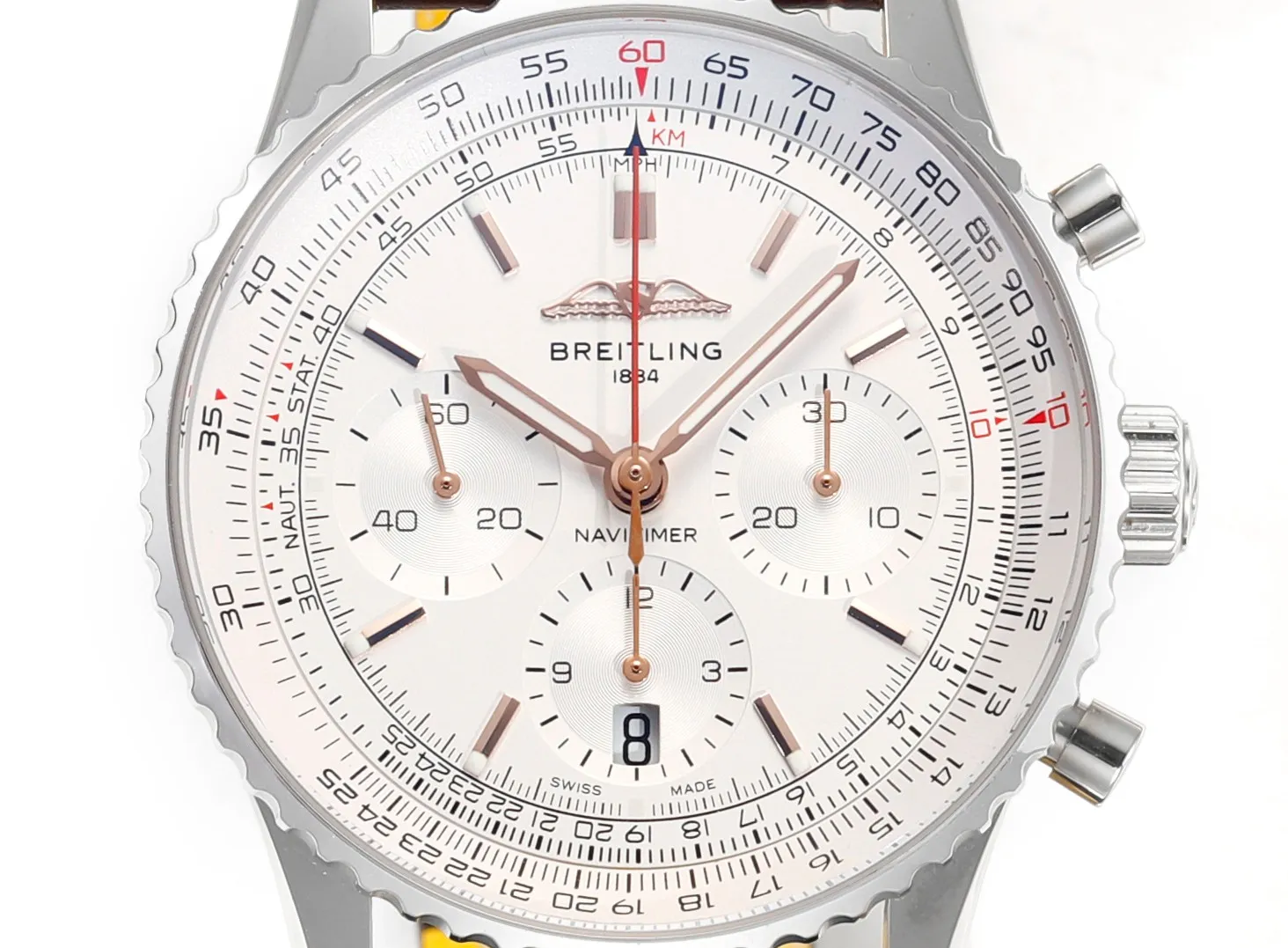 BLS Factory Breitling Navitimer 01 Chronograph Automatic Men’s Watch with Silver Dial, Brown Leather Soft 2375