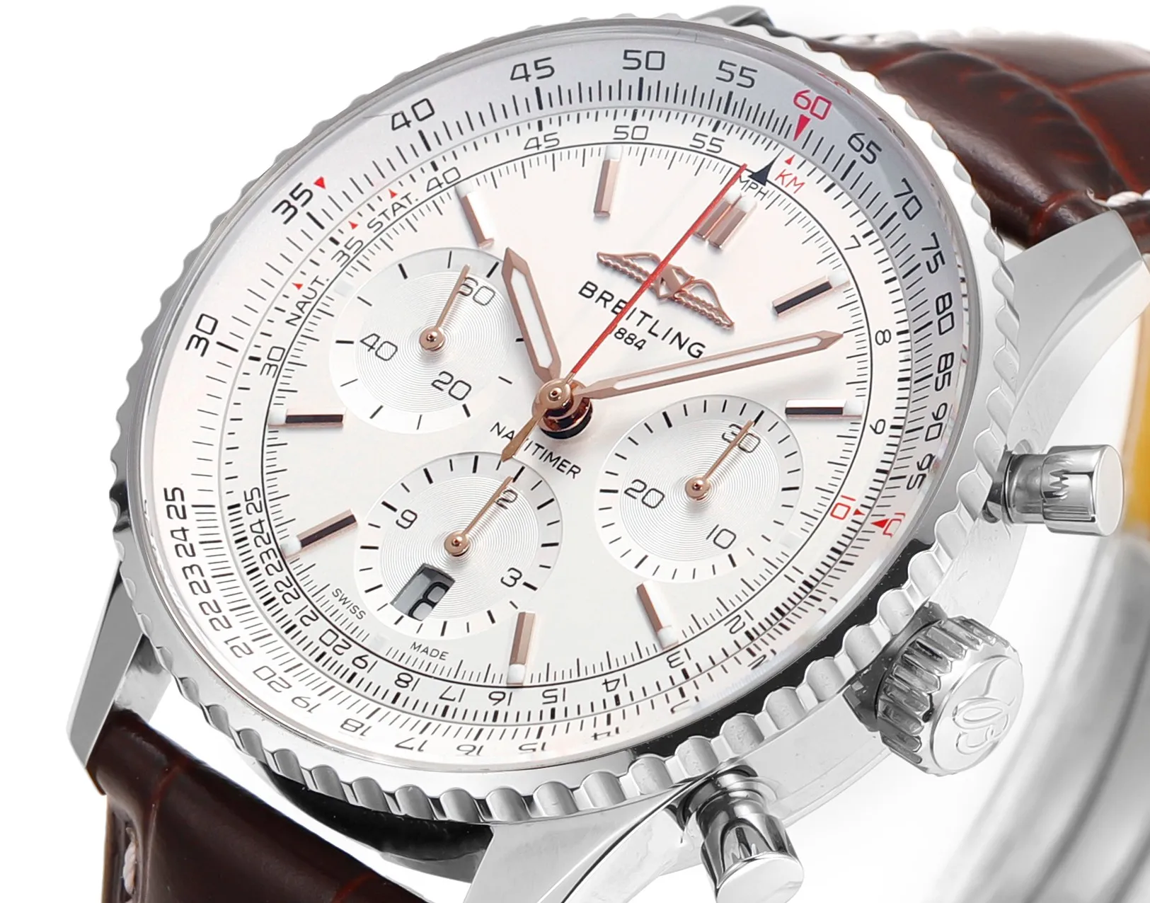 BLS Factory Breitling Navitimer 01 Chronograph Automatic Men’s Watch with Silver Dial, Brown Leather Soft 2375