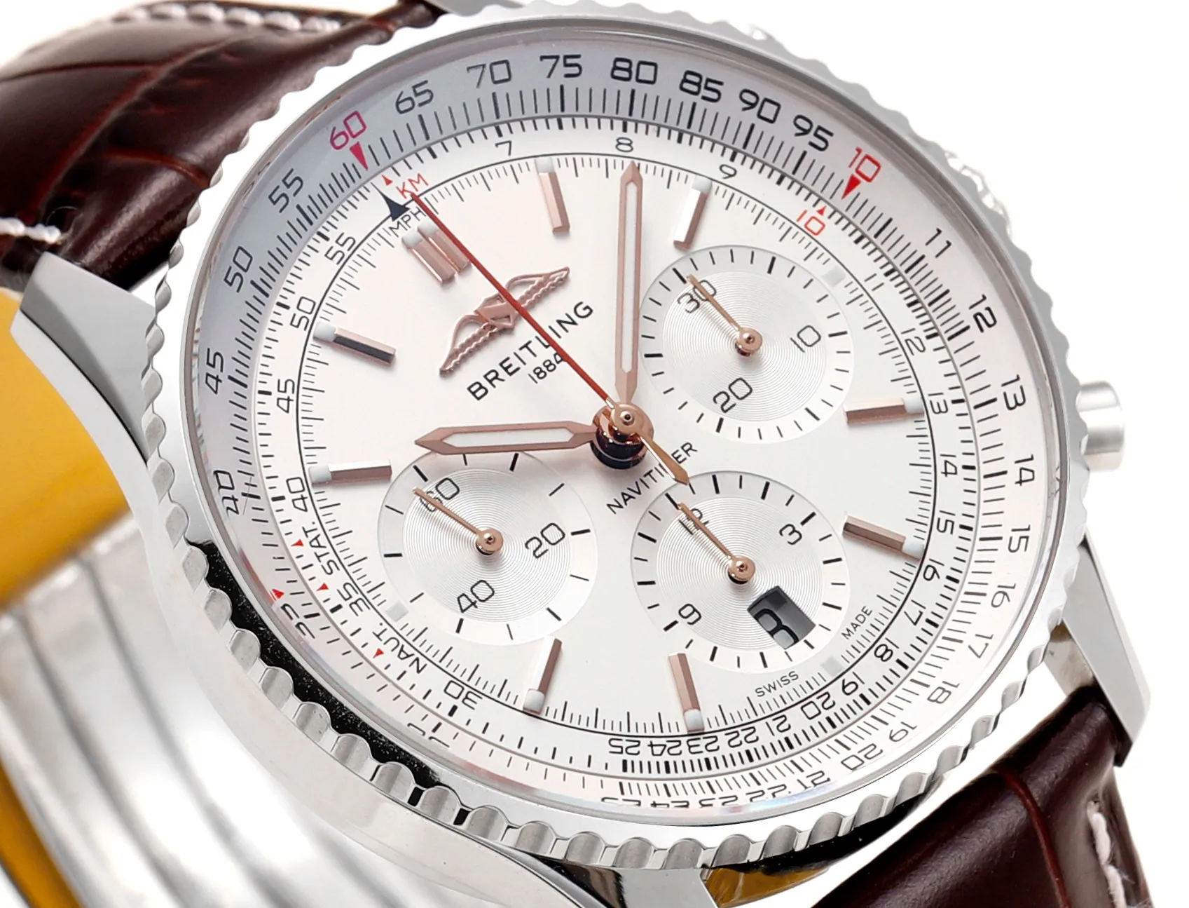 BLS Factory Breitling Navitimer 01 Chronograph Automatic Men’s Watch with Silver Dial, Brown Leather Soft 2375