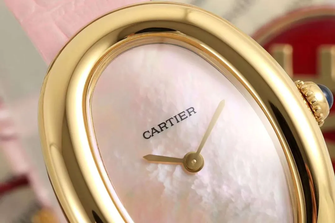 AF Factory Cartier Baignoire Oval Pink Mother-of-Pearl Dial Yellow Gold Case Pink Leather Strap Women’s Luxury Watch FreshLook 5425