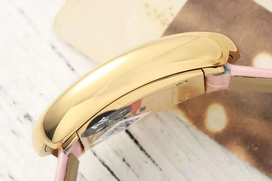 AF Factory Cartier Baignoire Oval Pink Mother-of-Pearl Dial Yellow Gold Case Pink Leather Strap Women’s Luxury Watch FreshLook 5425