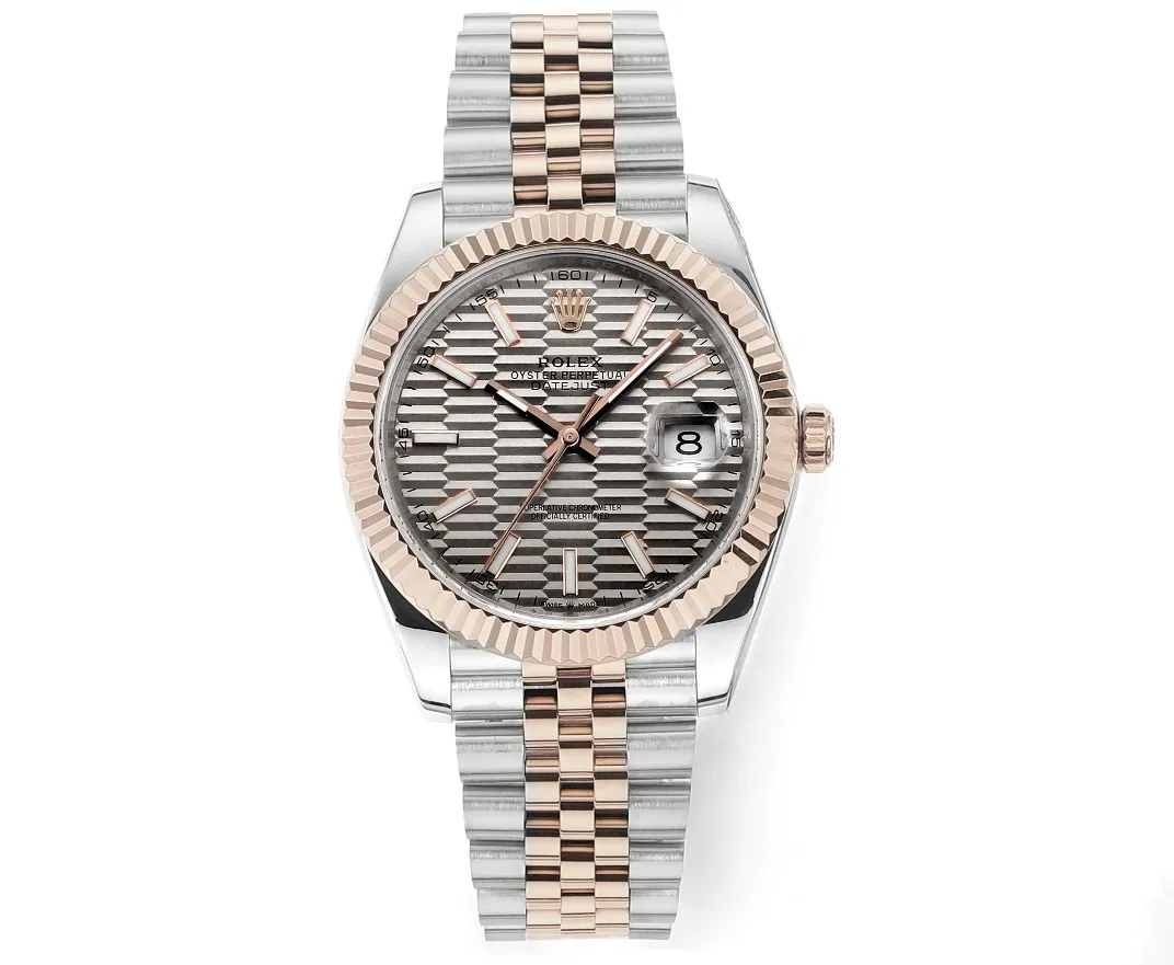 Breathable AR Factory Rolex Datejust 41mm Two-Tone Stainless Steel and Everose Gold Watch with Grey Textured Dial and Jubilee Bracelet 4934