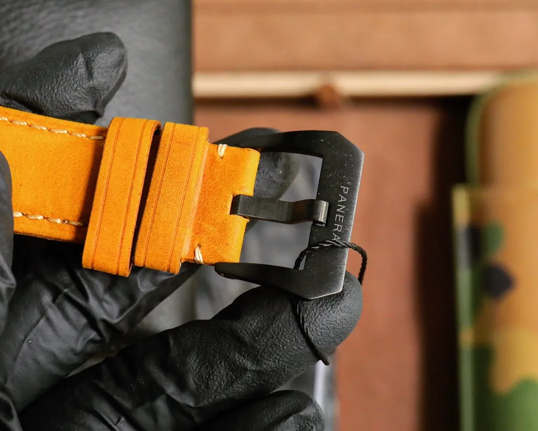 Panerai Luminor Submersible Black Ceramic Case Automatic Dive Watch with Orange Suede Strap Neat 820