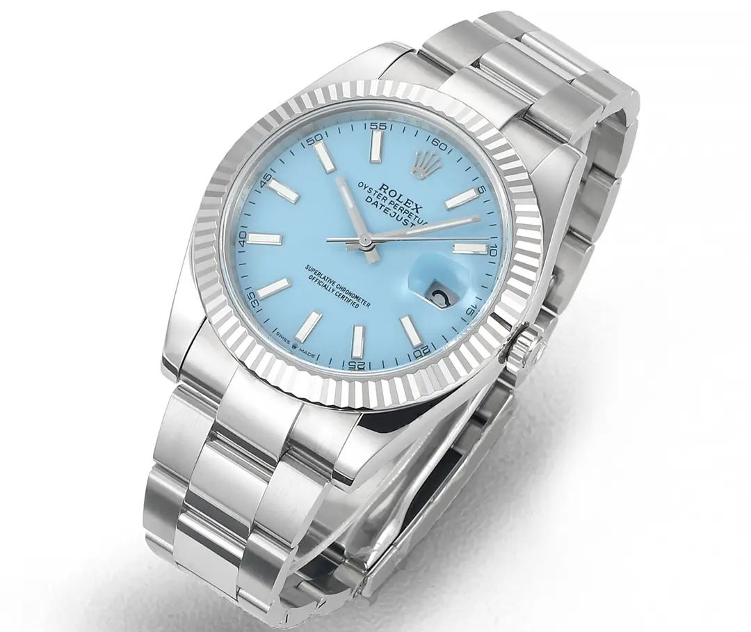 Bold Rolex Datejust with 3235 Movement – Silver Stainless Steel, Ice Blue Dial, Fluted Bezel, Super Clone 119