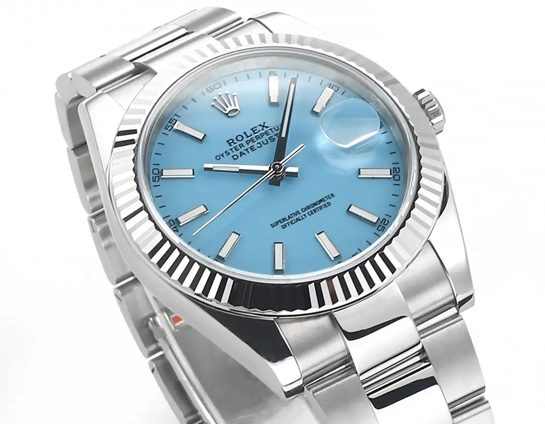 Bold Rolex Datejust with 3235 Movement – Silver Stainless Steel, Ice Blue Dial, Fluted Bezel, Super Clone 119