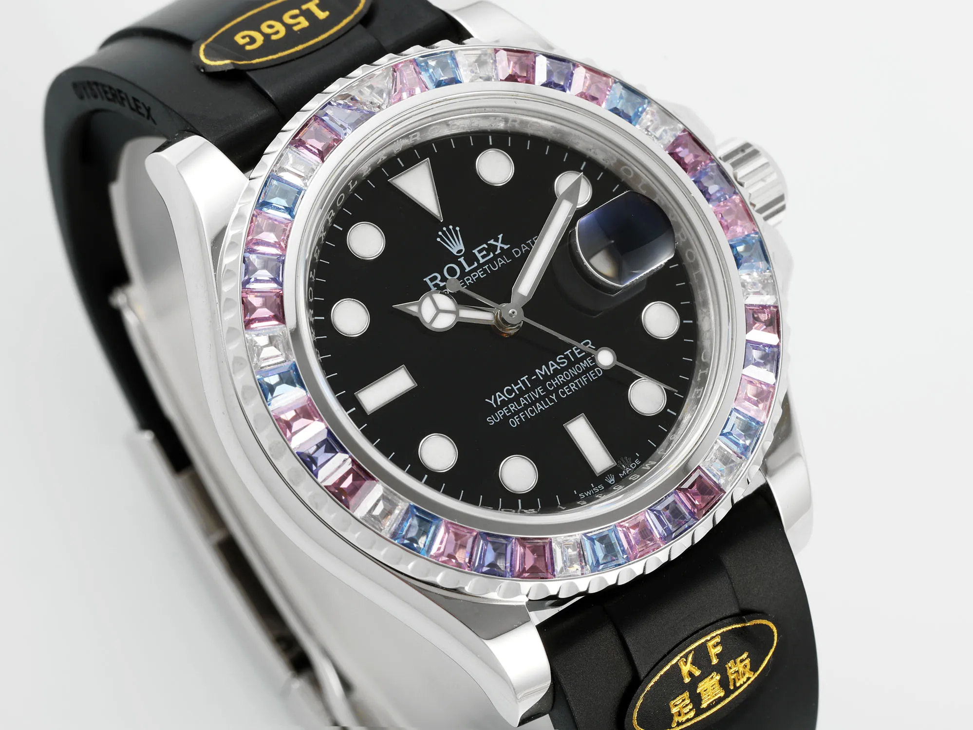 SoftTouch Rolex Yacht-Master “Heavy Edition” – Black Dial with Rainbow Bezel, Rubber Strap &  Quality Craftsmanship 352