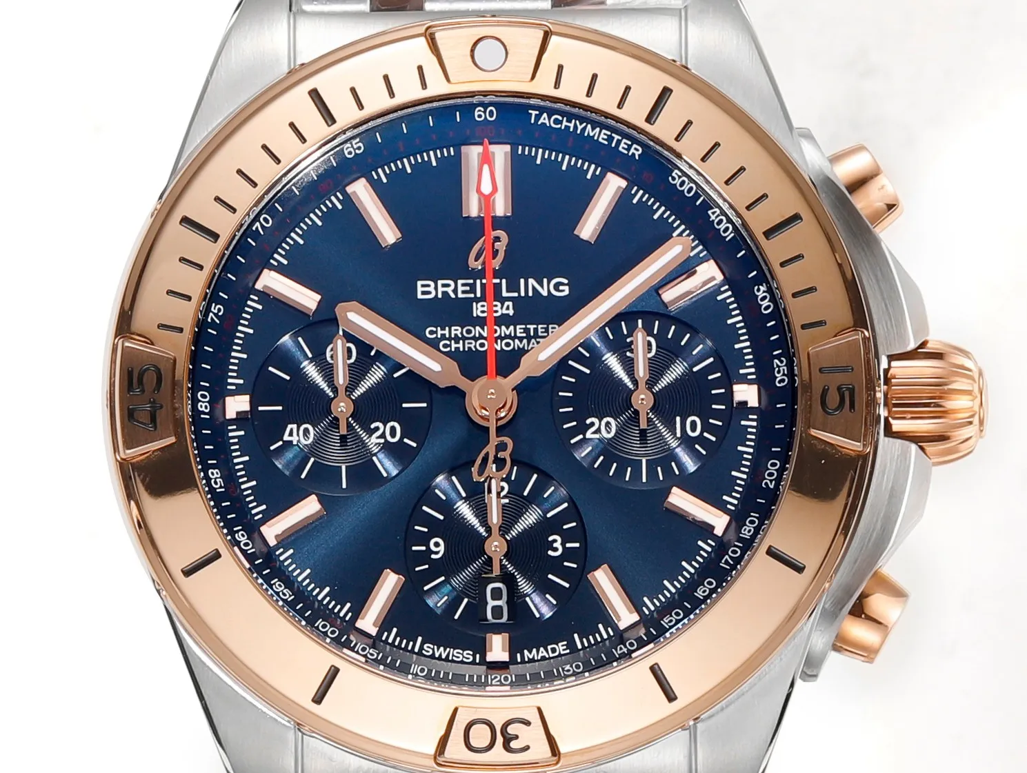 BLS Factory Breitling Chronomat Automatic Chronograph Watch – Blue Dial, Two-Tone Stainless Steel Sophisticated 5531