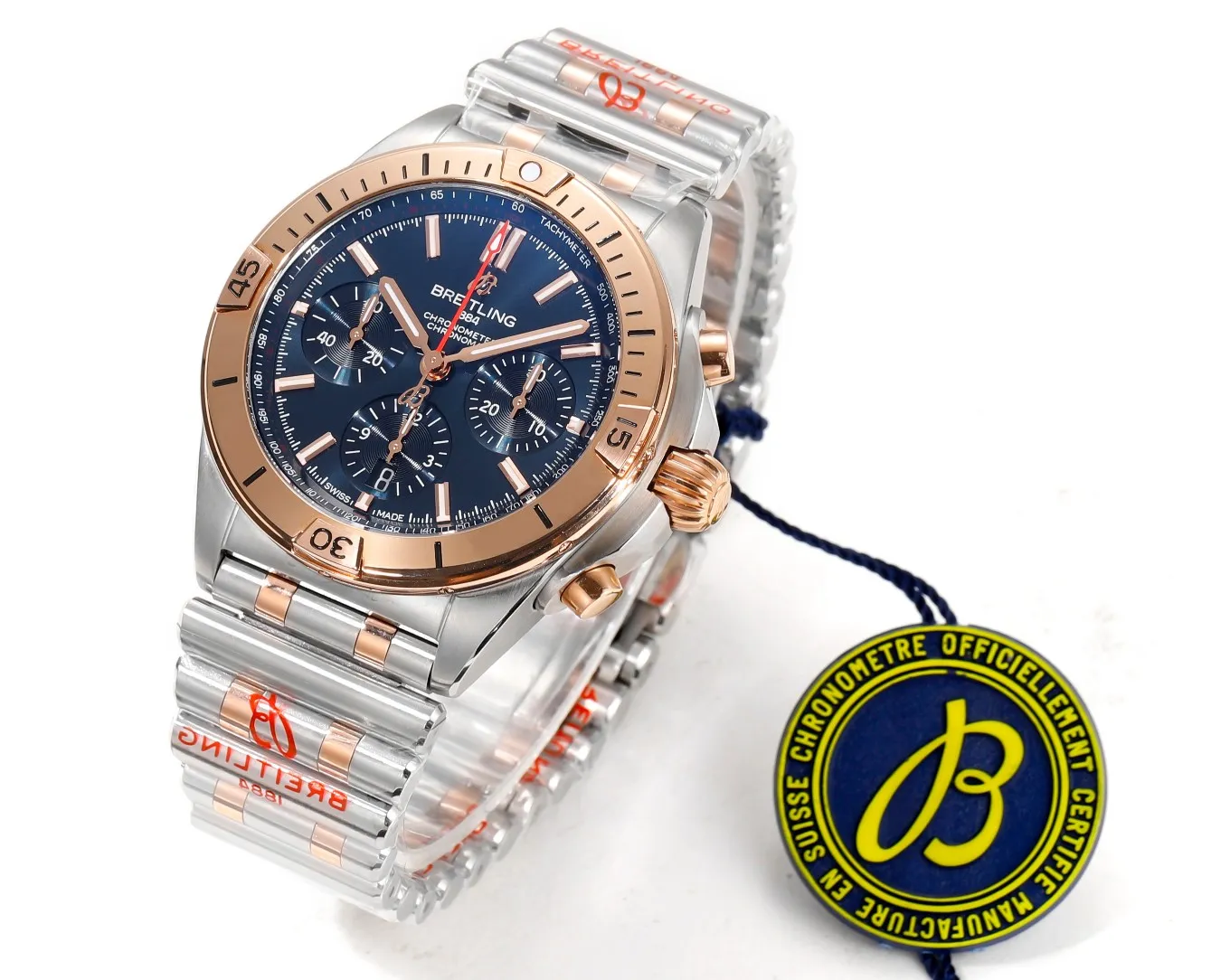 BLS Factory Breitling Chronomat Automatic Chronograph Watch – Blue Dial, Two-Tone Stainless Steel Sophisticated 5531