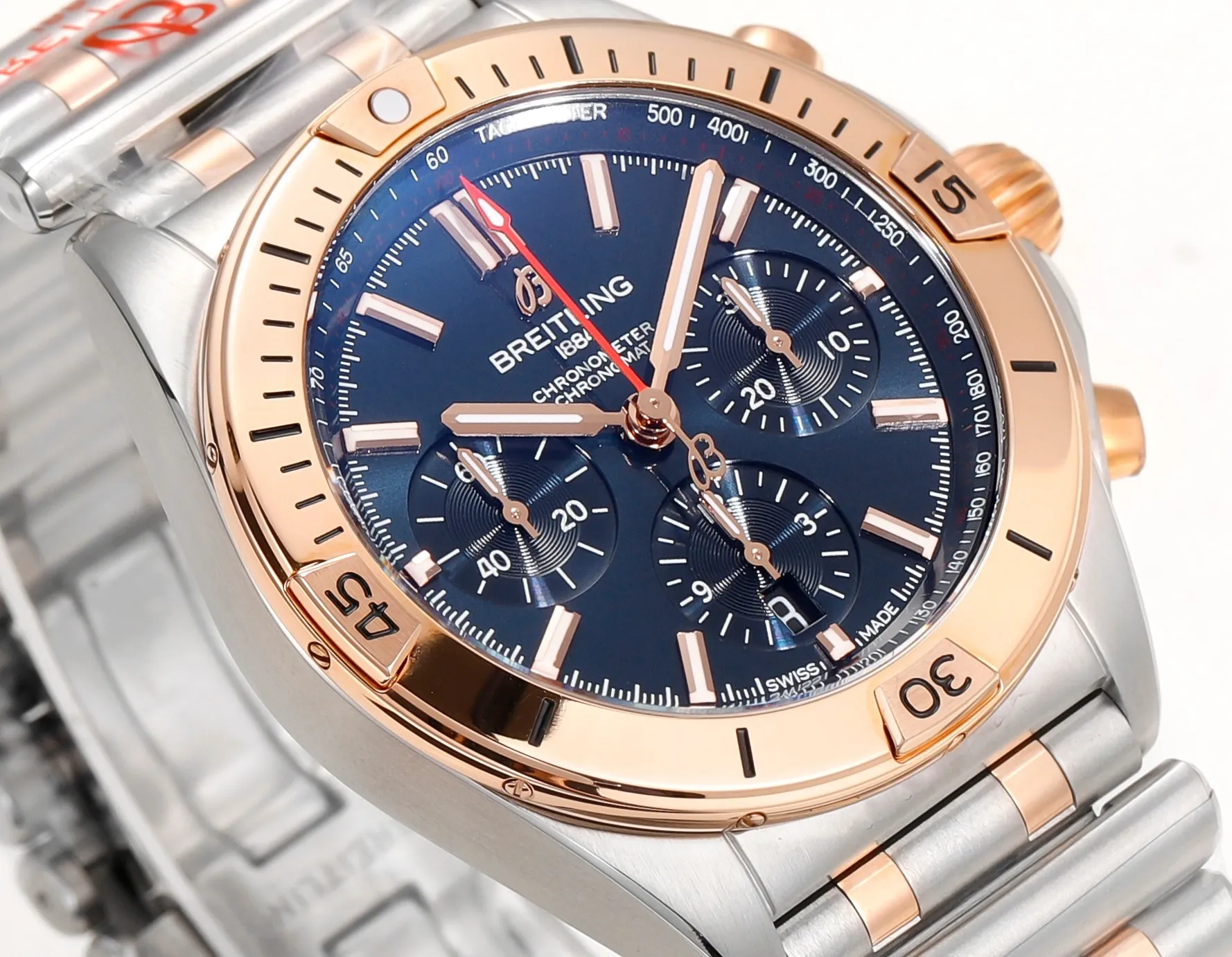 BLS Factory Breitling Chronomat Automatic Chronograph Watch – Blue Dial, Two-Tone Stainless Steel Sophisticated 5531