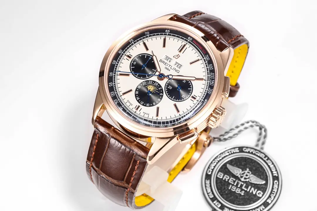 Sophisticated V7 Factory Breitling Premier B25 Chronograph Rose Gold Brown Leather – Super Clone Luxury Watch 7989