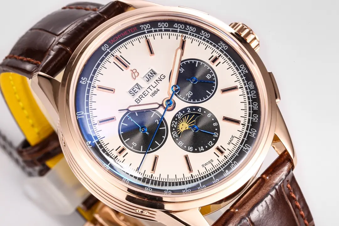 Sophisticated V7 Factory Breitling Premier B25 Chronograph Rose Gold Brown Leather – Super Clone Luxury Watch 7989