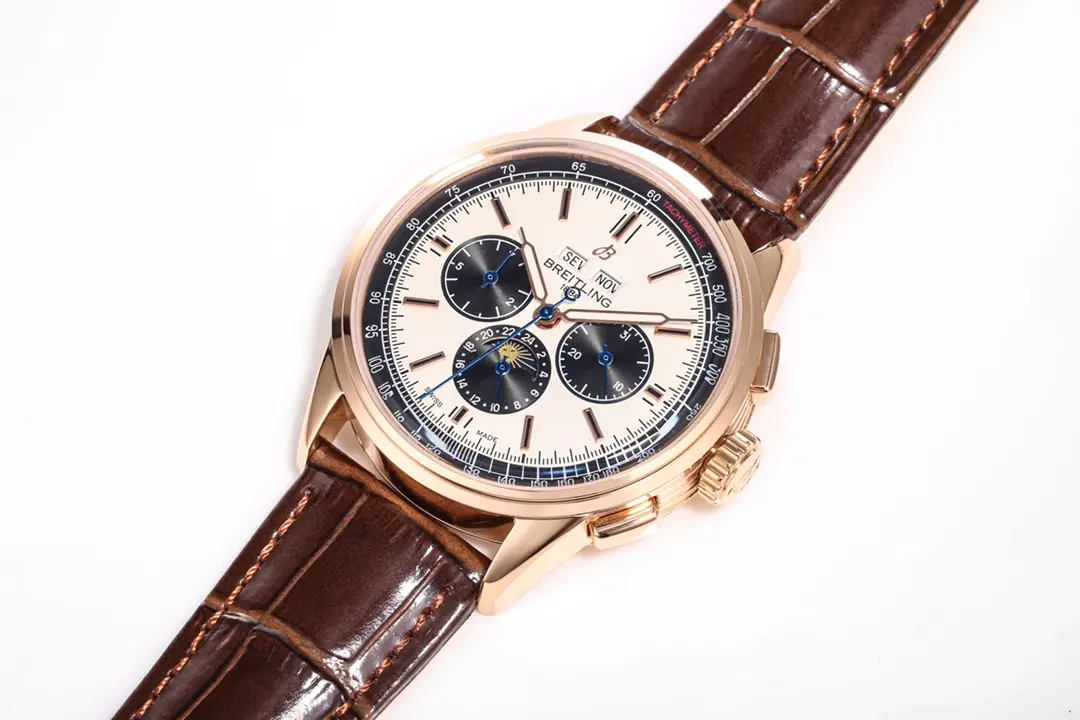 Sophisticated V7 Factory Breitling Premier B25 Chronograph Rose Gold Brown Leather – Super Clone Luxury Watch 7989