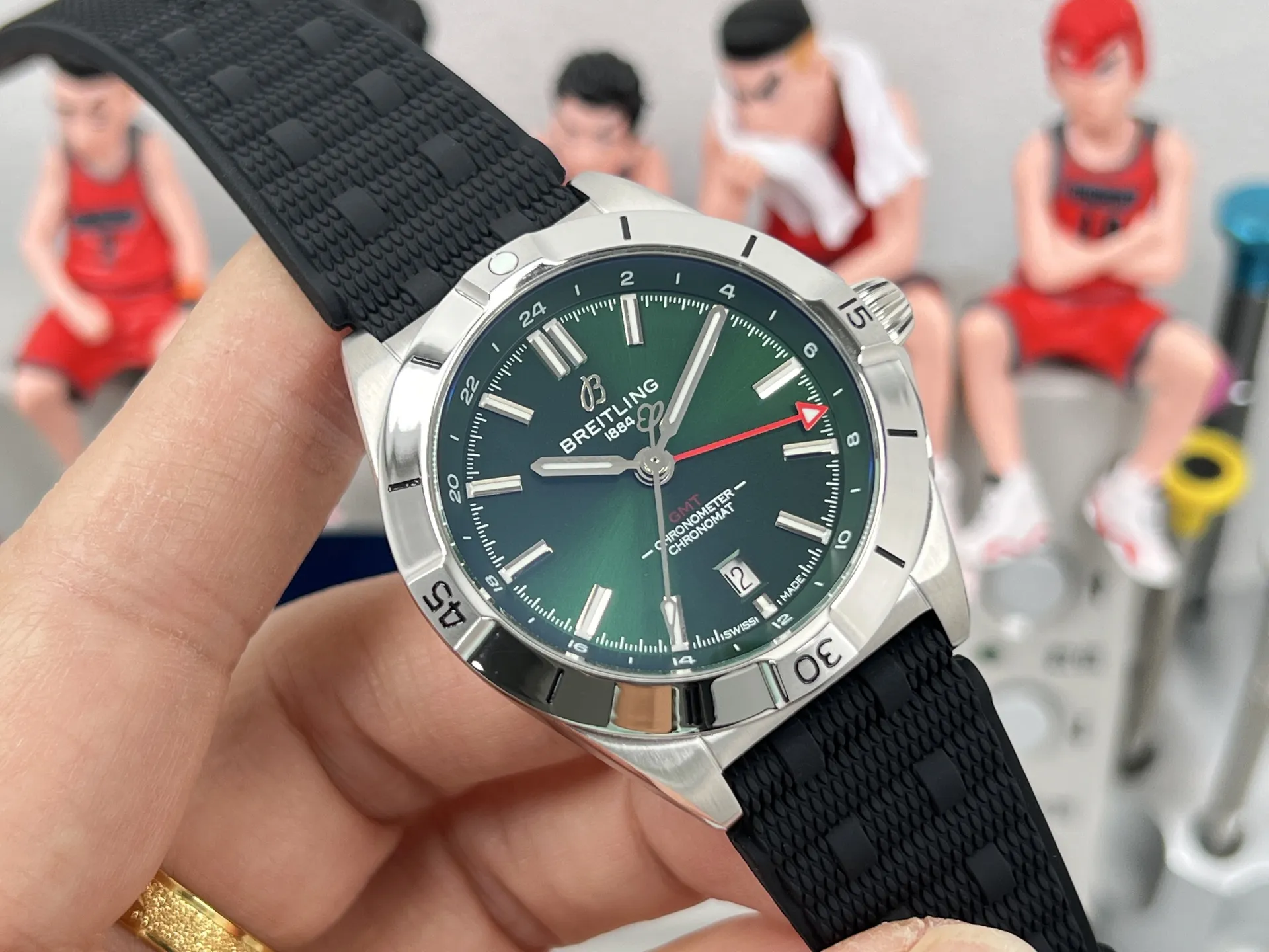 BLS Factory Breitling Superocean Automatic 42mm Green Dial Silver Case Black Rubber Strap Watch WeatherProof 2680