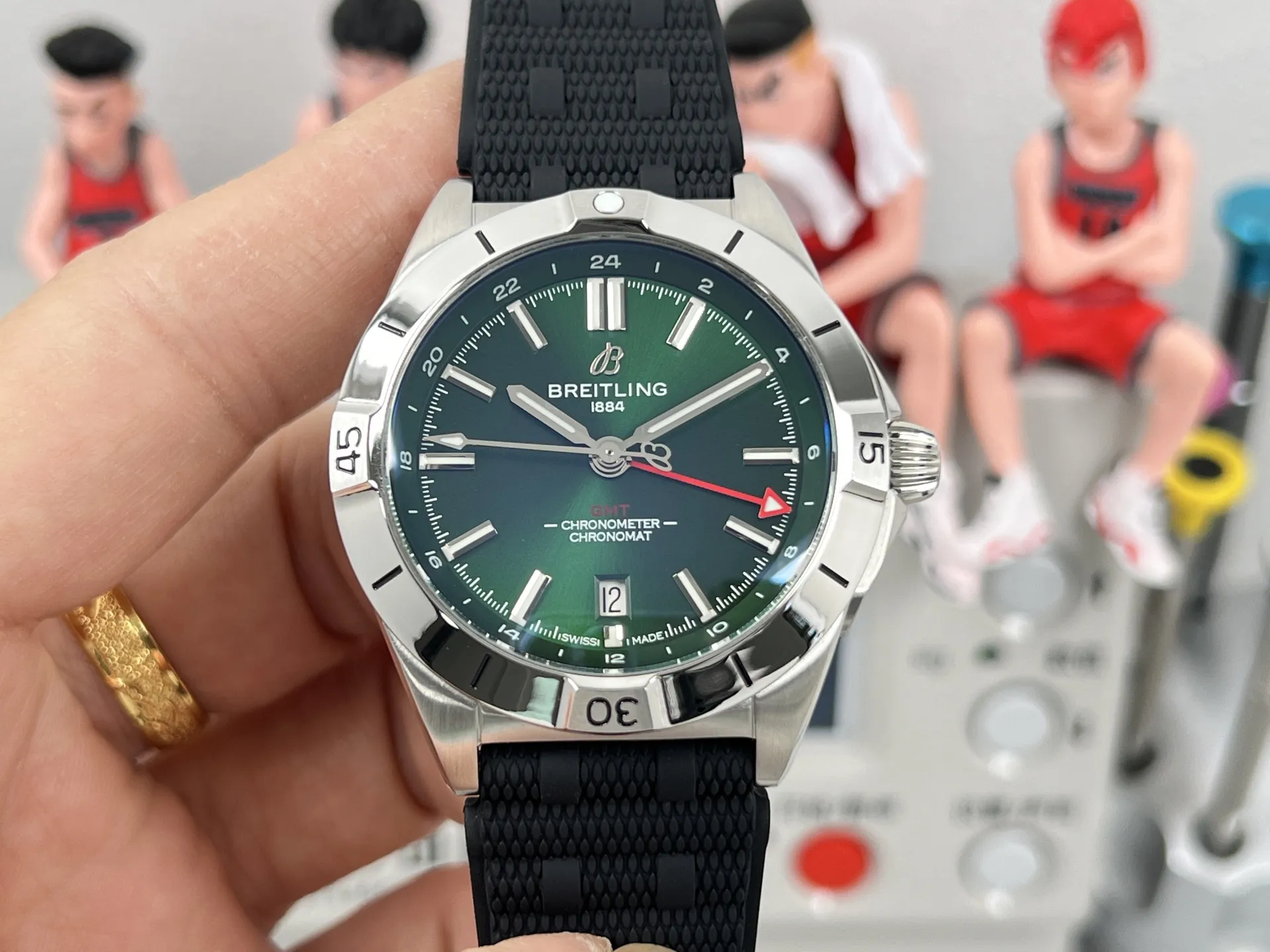 BLS Factory Breitling Superocean Automatic 42mm Green Dial Silver Case Black Rubber Strap Watch WeatherProof 2680