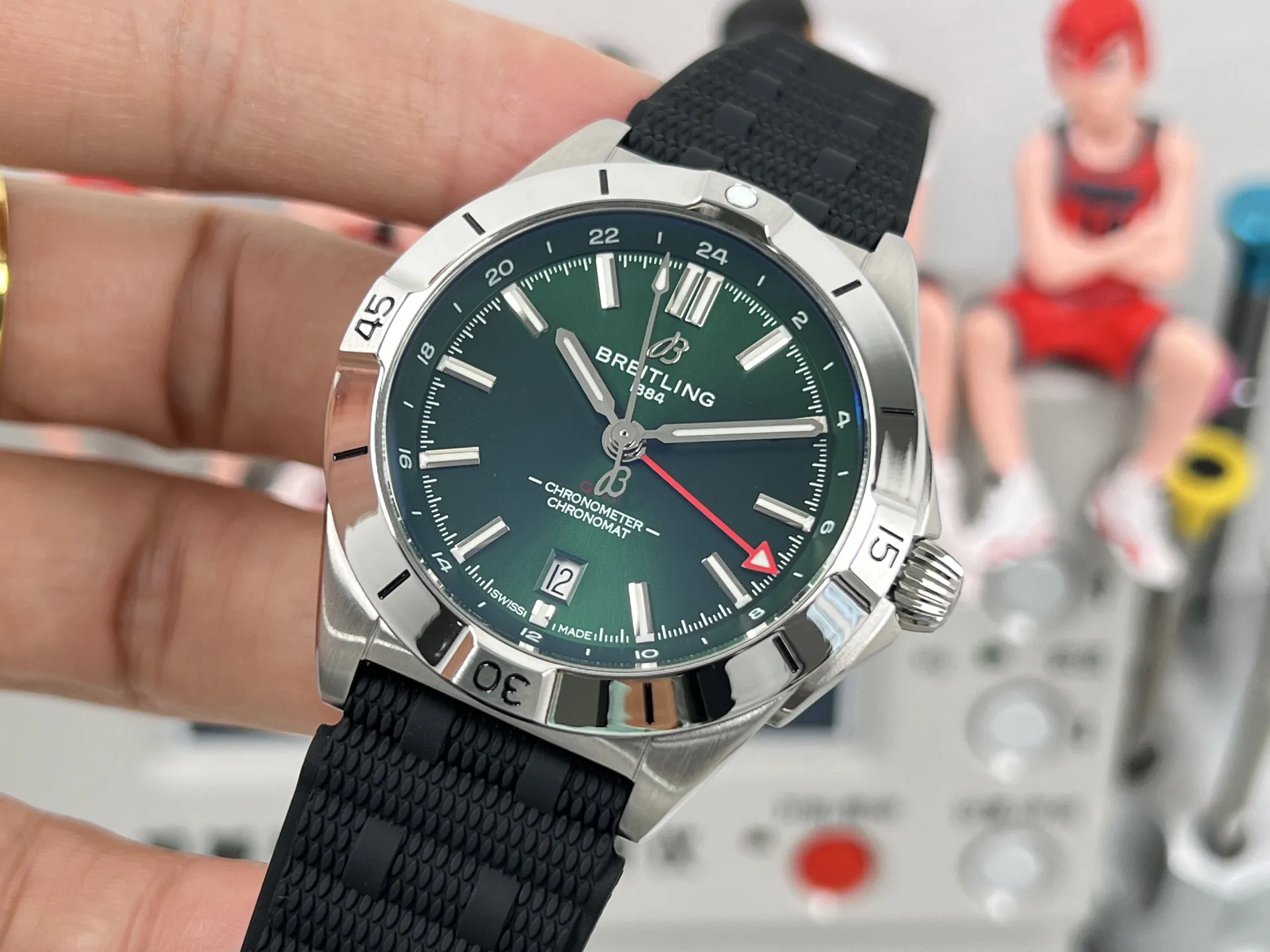 BLS Factory Breitling Superocean Automatic 42mm Green Dial Silver Case Black Rubber Strap Watch WeatherProof 2680