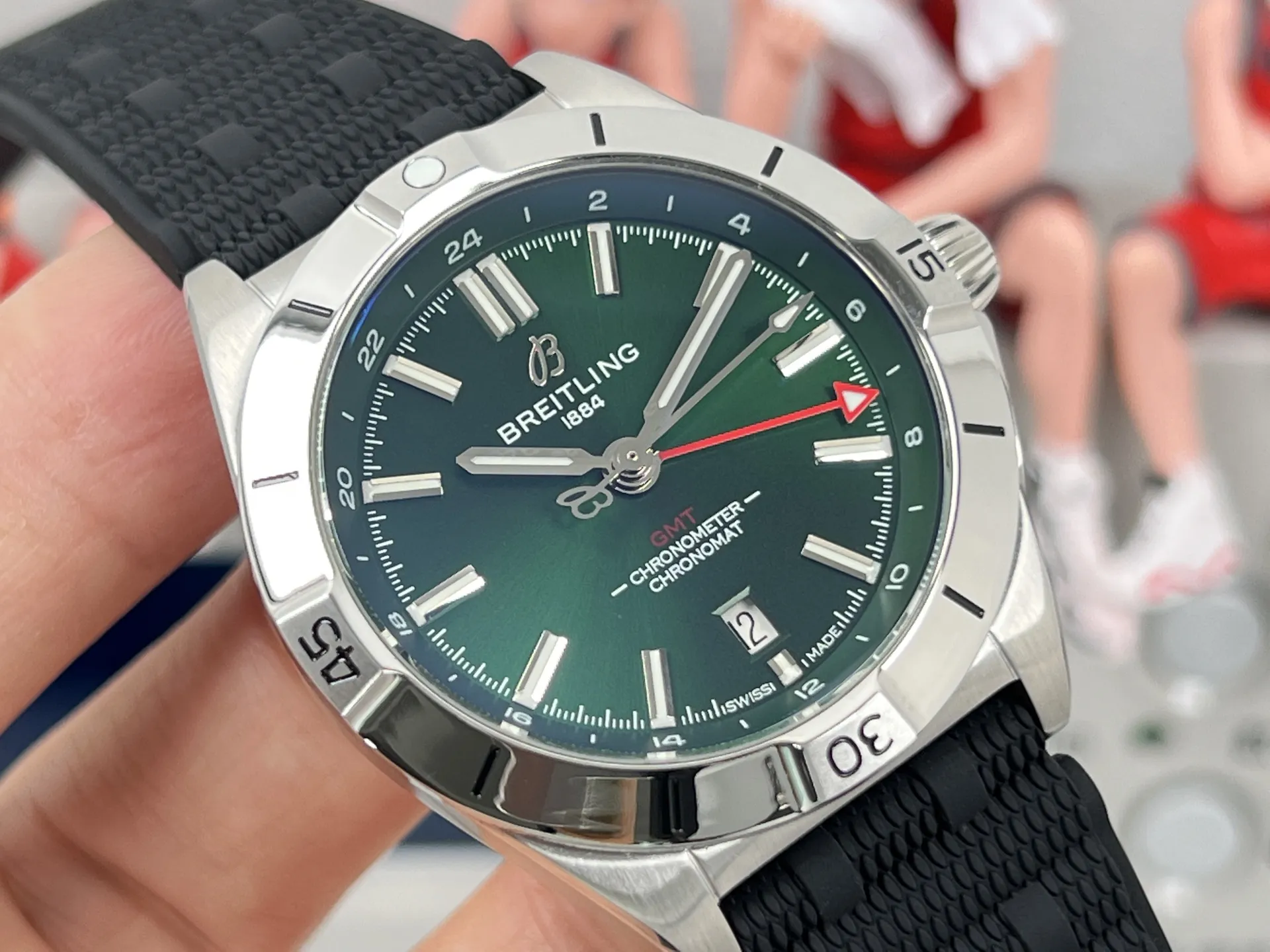 BLS Factory Breitling Superocean Automatic 42mm Green Dial Silver Case Black Rubber Strap Watch WeatherProof 2680
