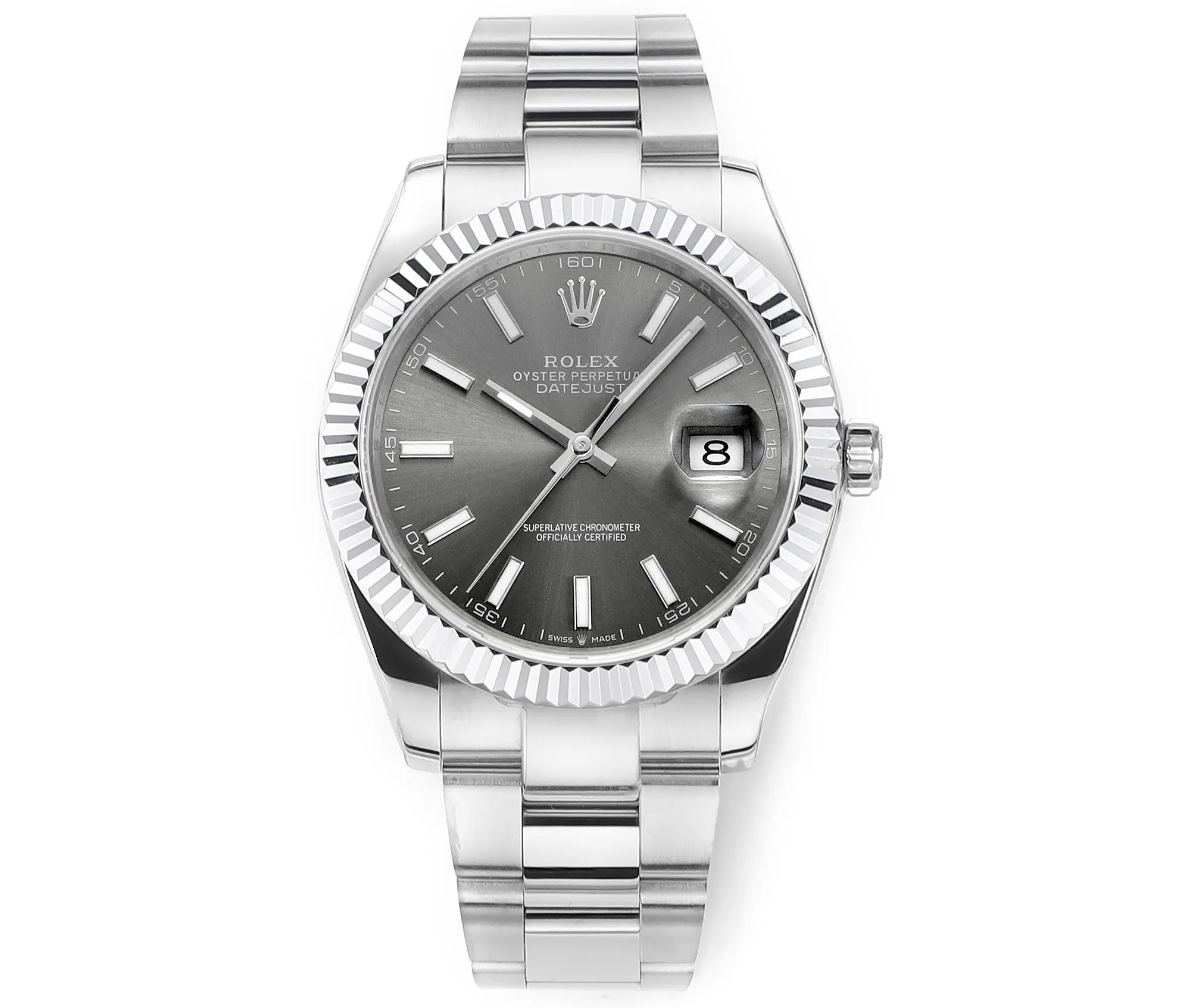 AR Factory Rolex Datejust 41 Grey Dial Fluted Bezel Stainless Steel Oyster Bracelet Men’s Luxury Watch WrinkleFree 4938