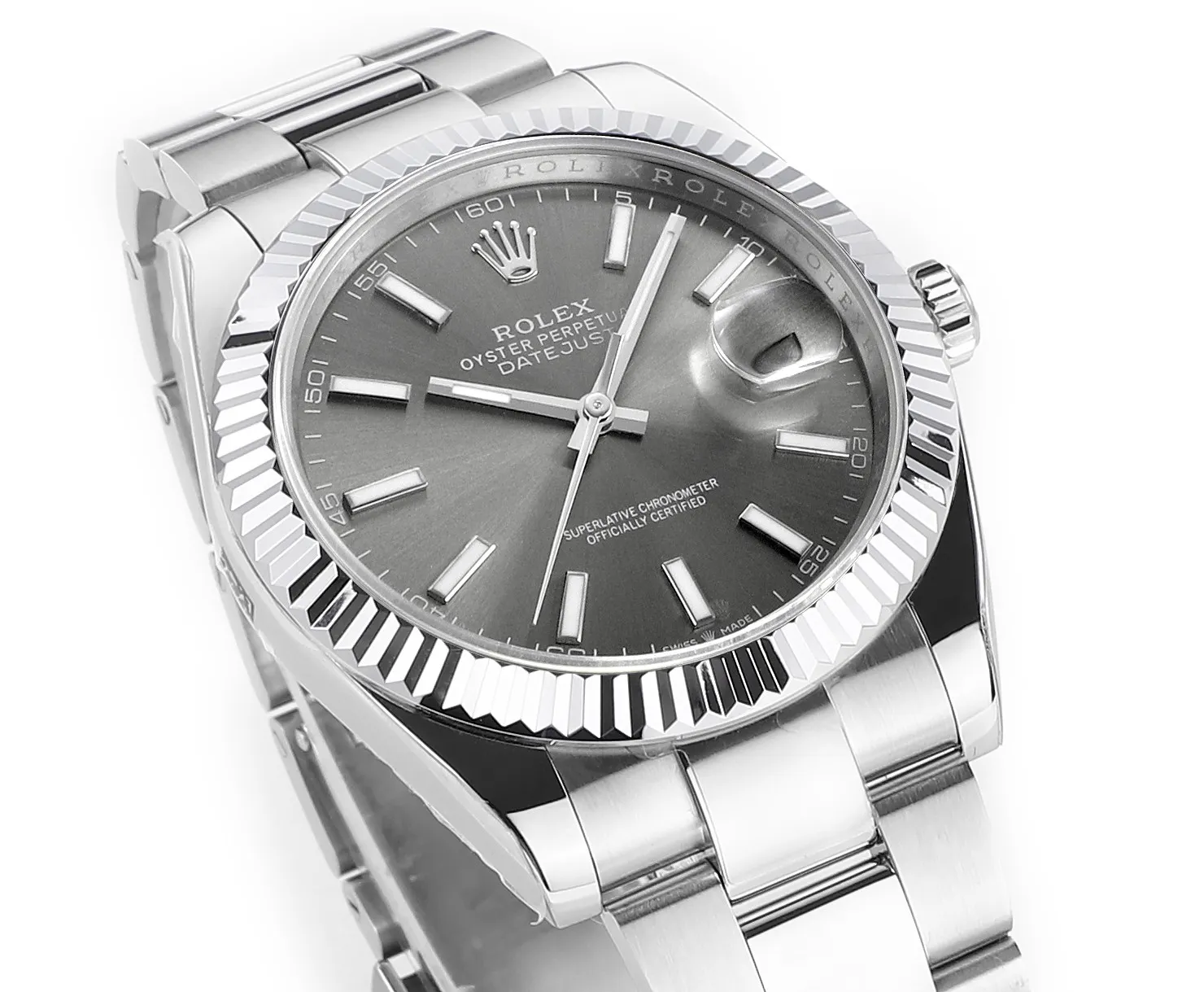 AR Factory Rolex Datejust 41 Grey Dial Fluted Bezel Stainless Steel Oyster Bracelet Men’s Luxury Watch WrinkleFree 4938