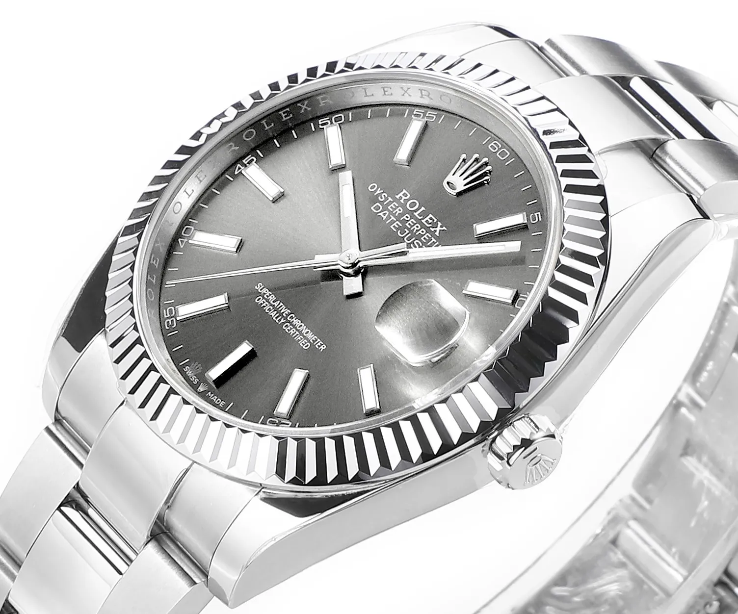 AR Factory Rolex Datejust 41 Grey Dial Fluted Bezel Stainless Steel Oyster Bracelet Men’s Luxury Watch WrinkleFree 4938
