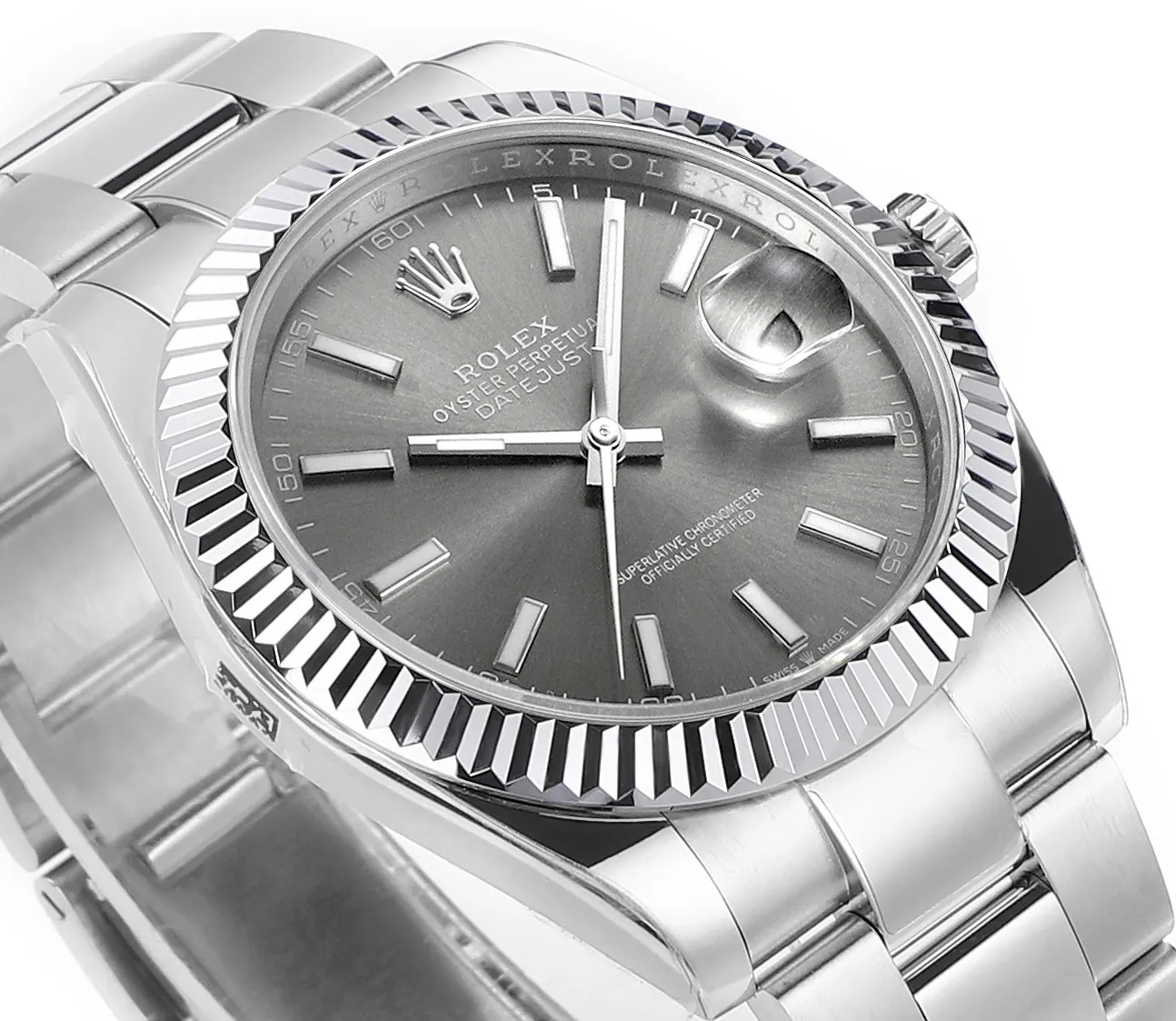 AR Factory Rolex Datejust 41 Grey Dial Fluted Bezel Stainless Steel Oyster Bracelet Men’s Luxury Watch WrinkleFree 4938