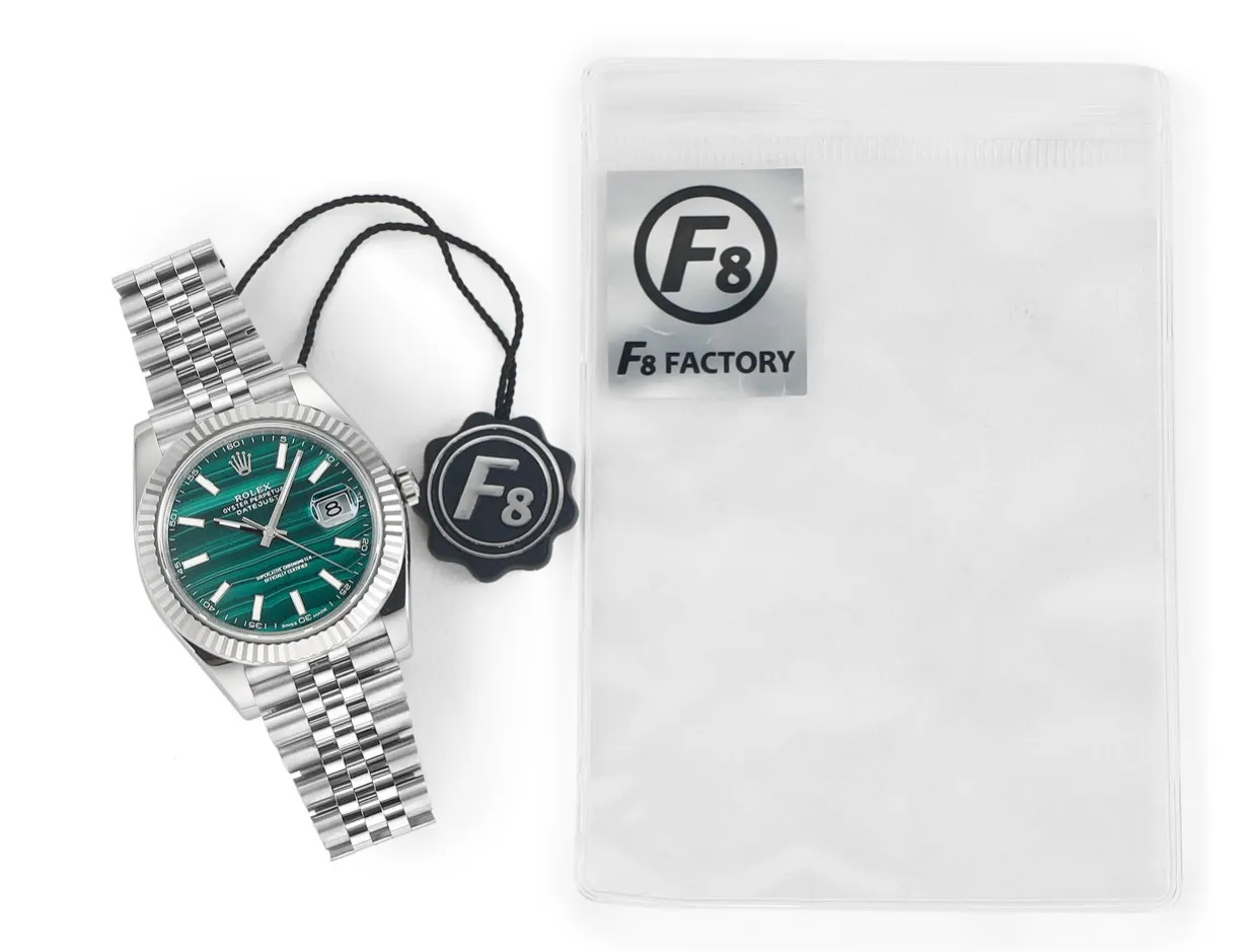 WeatherProof VS Factory Rolex Datejust 41mm Green Striped Dial Fluted Bezel Jubilee Bracelet Stainless Steel Watch 4425