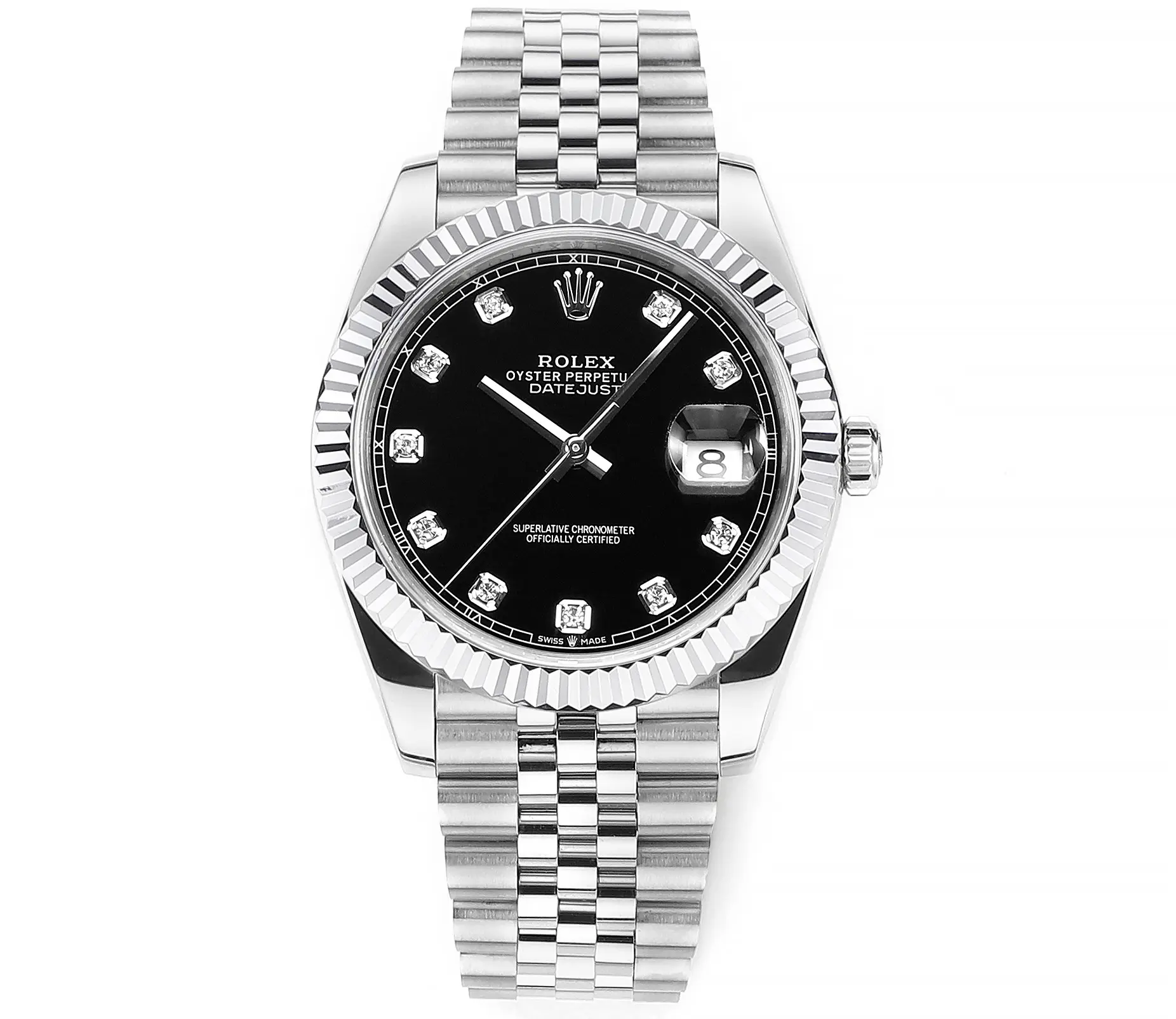EasyCare Rolex Datejust 41mm Watch – Silver with Black Dial, Diamond Markers & VSF Super Clone Quality 113
