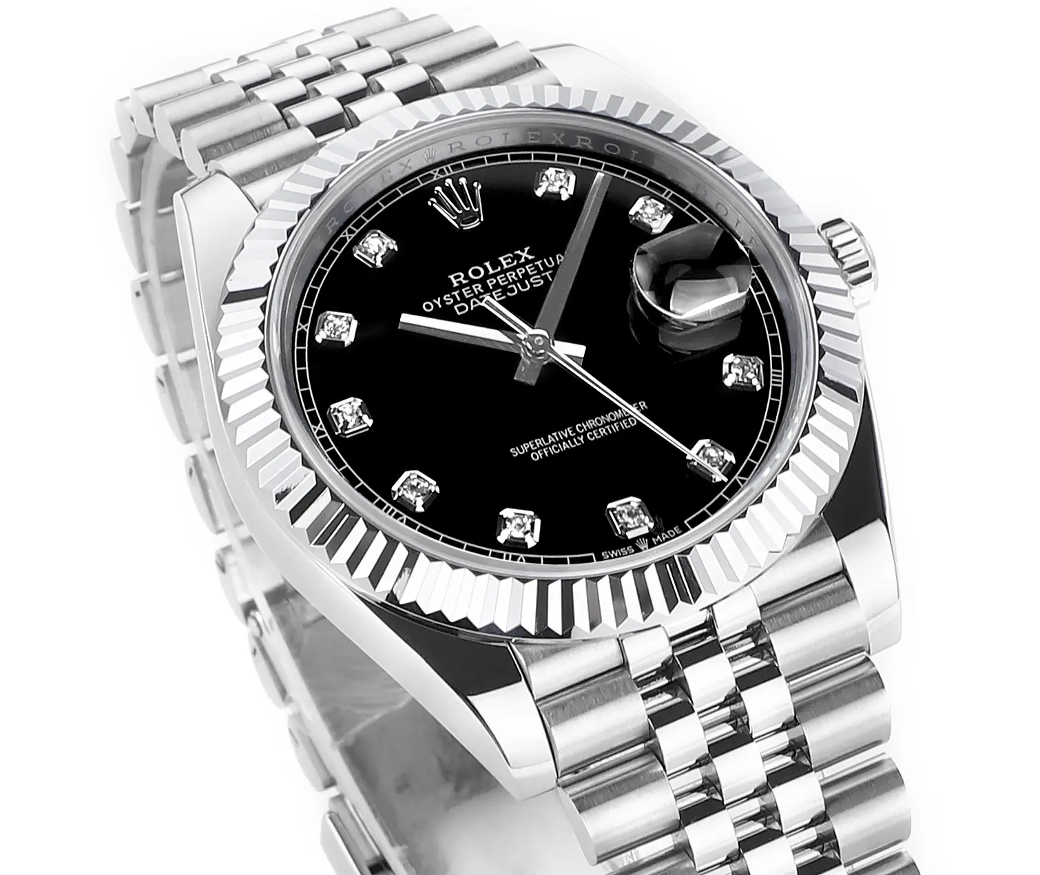 EasyCare Rolex Datejust 41mm Watch – Silver with Black Dial, Diamond Markers & VSF Super Clone Quality 113