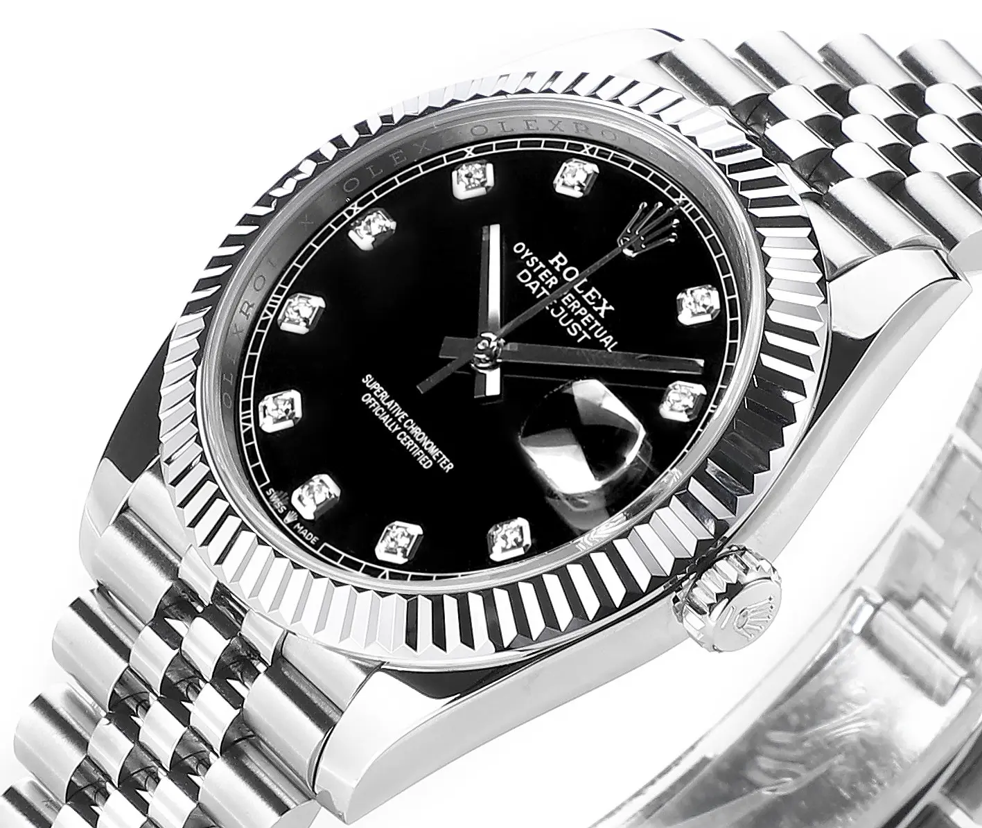 EasyCare Rolex Datejust 41mm Watch – Silver with Black Dial, Diamond Markers & VSF Super Clone Quality 113