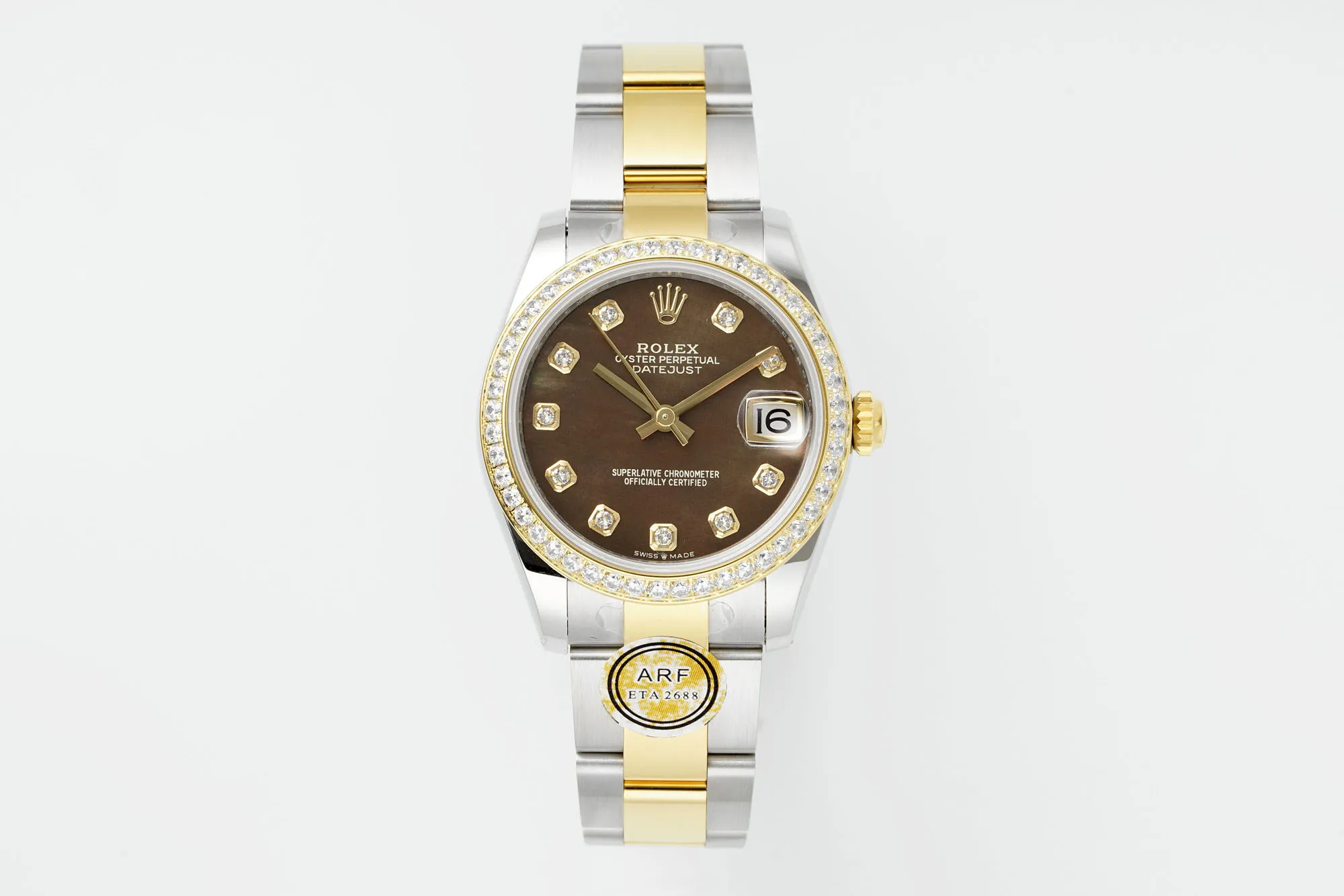 Resilient AR Factory Rolex Lady-Datejust Chocolate Dial Diamond Bezel Two-Tone Stainless Steel and Yellow Gold Watch 189